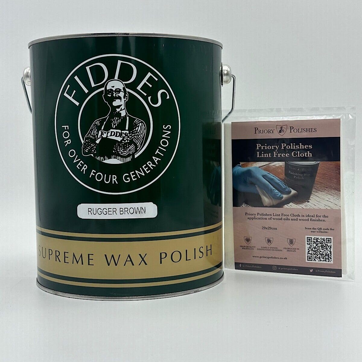 Priory Polishes Light Fiddes Rugger Brown Wax Polish – 5 Litre + Free Priory Polishes© Lint Free Cloth