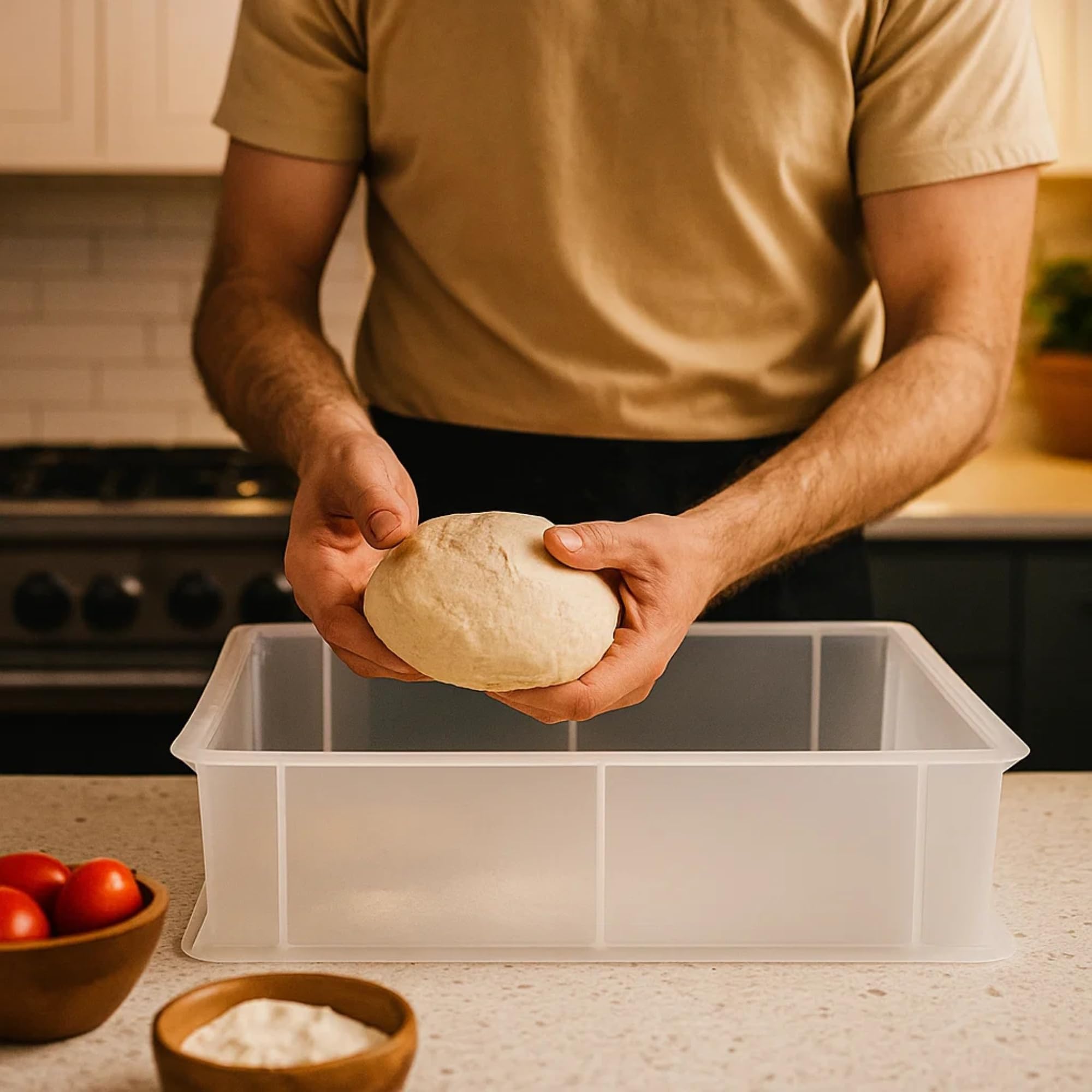 CookandSupply Gärbox für Pizza und Brot BPA-free - Lebensmittelechte Teigbehälter - Made in Italy - 3 Stapelbare Boxen 40x30x10 cm + 1 Deckel