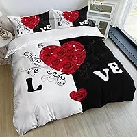 Vista 105 de AILONEN Juego de funda de edredón de rosas rojas tamaño Queen, juego de ropa de cama 3D con rosas rojas aceitadas para niñas, funda de edredón