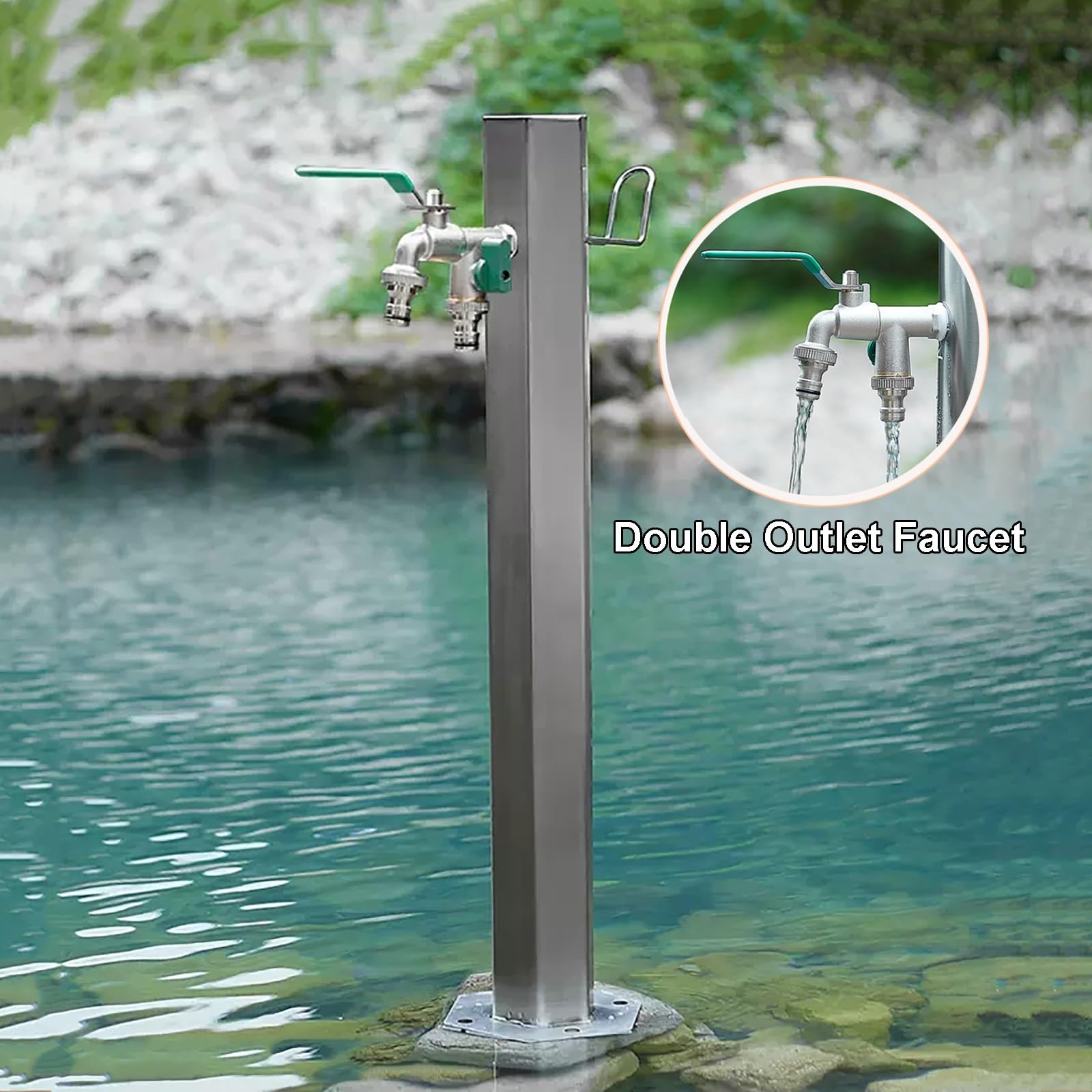 XBTGS Colonna d'acqua verticale da giardino in acciaio inossidabile 304 – Rubinetto da esterno con doppie uscite e antigelo, 50 cm, ideale per giardini, patii e esterni, 50 cm/19i, 50 cm/19 pollici