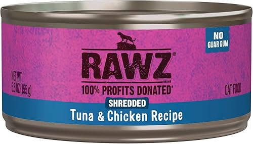 Rawz Alimento húmedo para gatos triturados de alta calidad hecho con ingredientes de carne real sin BPA ni gomas latas de 55 onzas 24 unidades atún