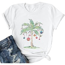 Christmas Shirts Women Palm Tree T-Shirt Summer Beach Party Shirt Funny Hawaii Vacation Short Sleeve Tops