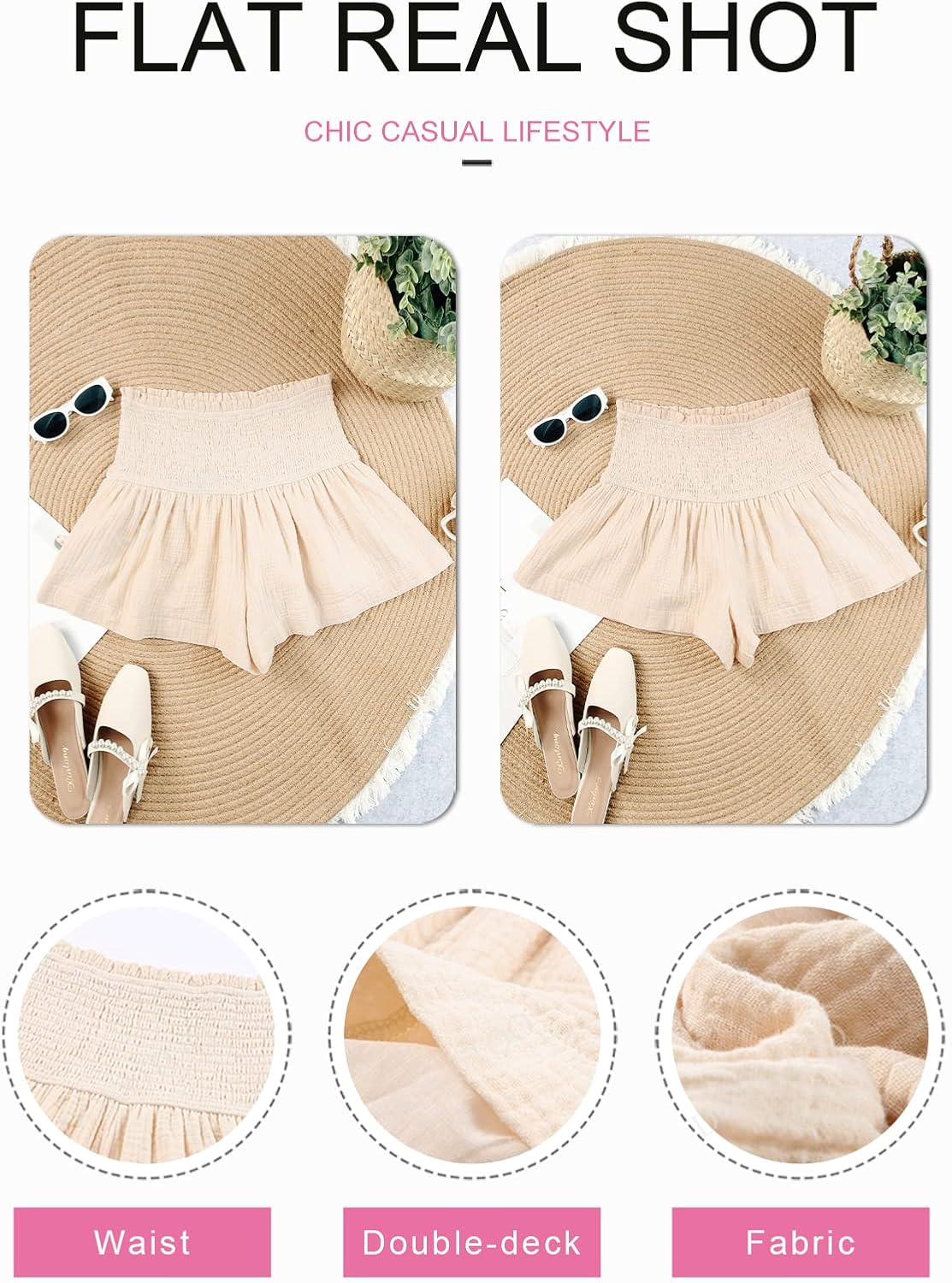 Dokotoo Womens Shorts Cotton High Elastic Waisted Pleated Ruffle Cute Shorts Beach Flowy Casual Shorts S-XL at  Women’s Clothing store