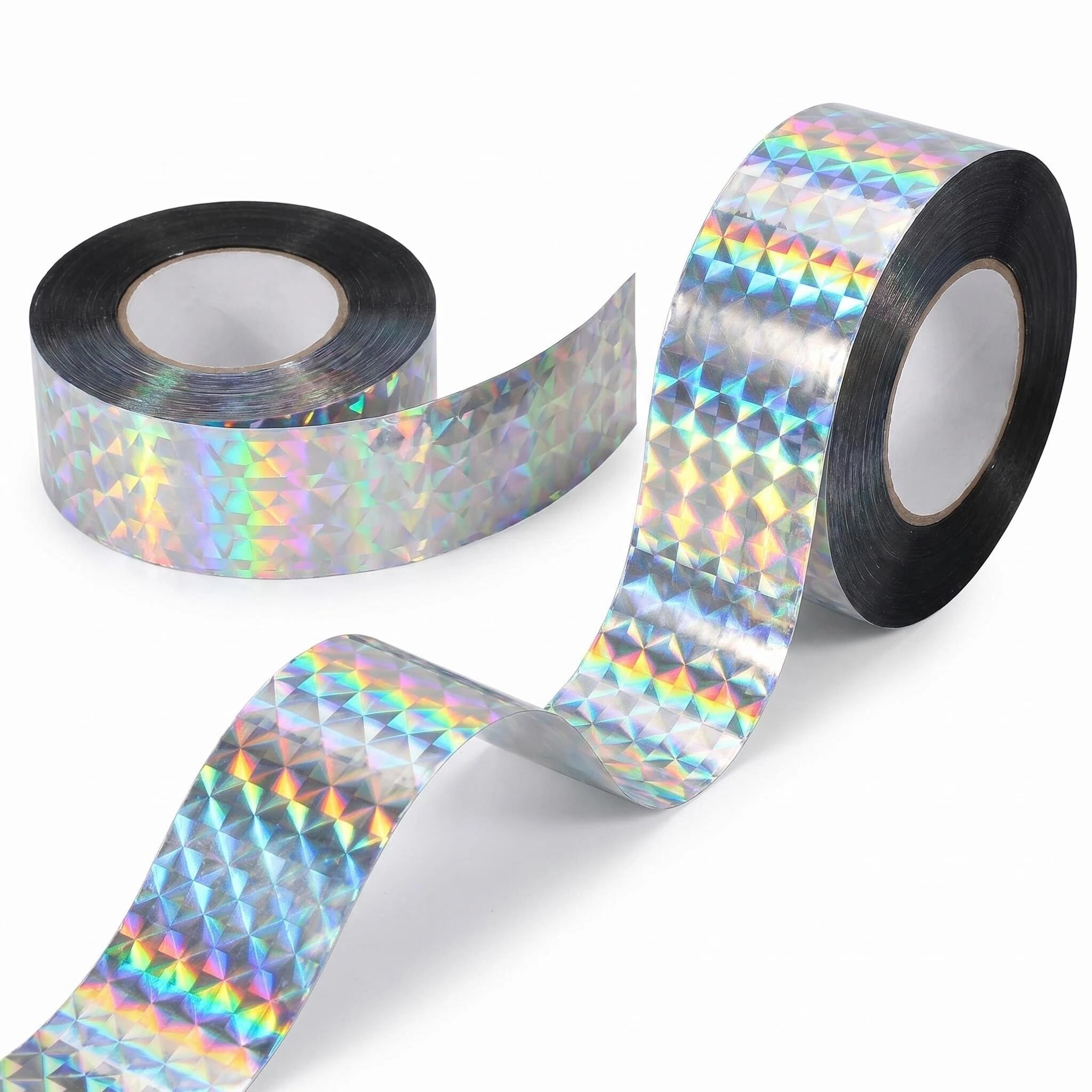 2 Pcs Bird Reflective Tape, 2.4cm x 100m Double Sided Holographic Bird Scarer Tape, Outdoor Reflective Bird Deterrent for Pigeons, Crows, Seagulls, Effective Bird Repellent for Gardens, Roofs, Balcon