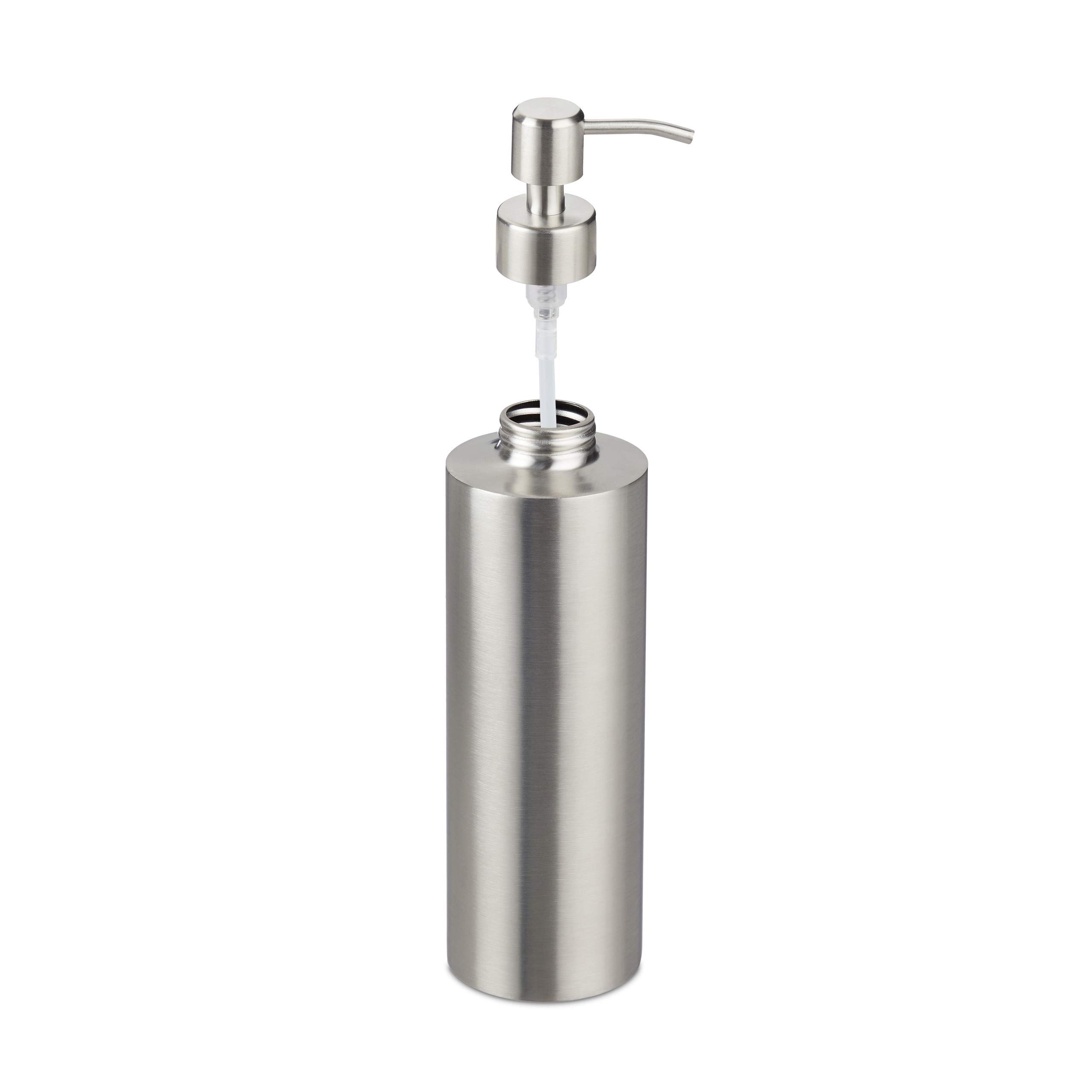 10 dispenser di sapone ricaricabile, bagno, WC, cucina, erogatore di sapone liquido, in acciaio inox spazzolato, 300 ml, argento