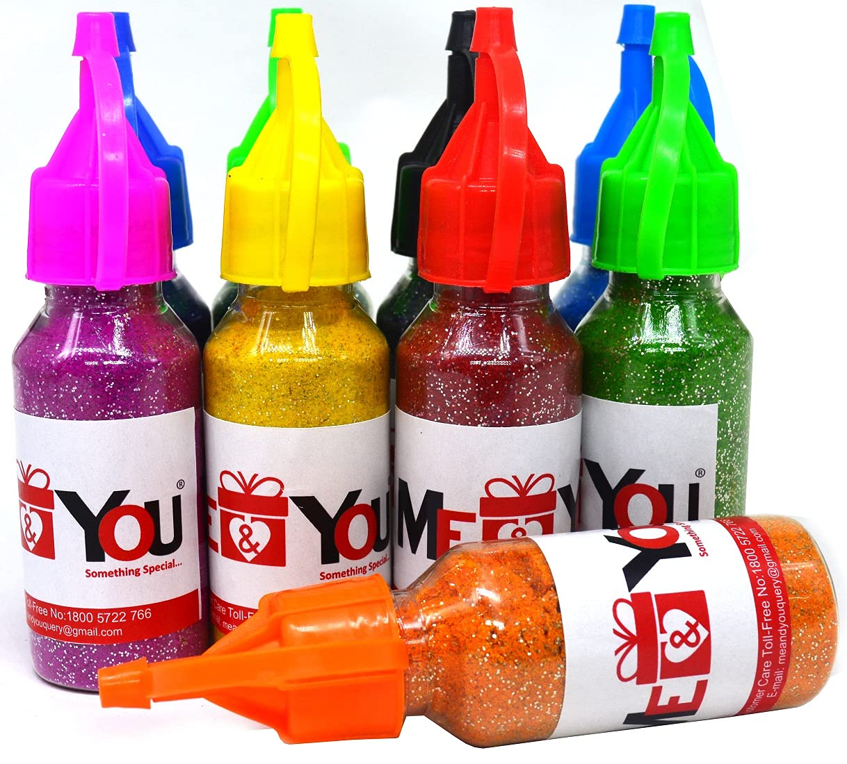 ME & YOU Colorful Rangoli Glitter Powder in Squeeze Bottle - Glitter Rangoli Colors for Diwali Decoration | Rangoli Color in Squeeze Bottle (Set of 9)