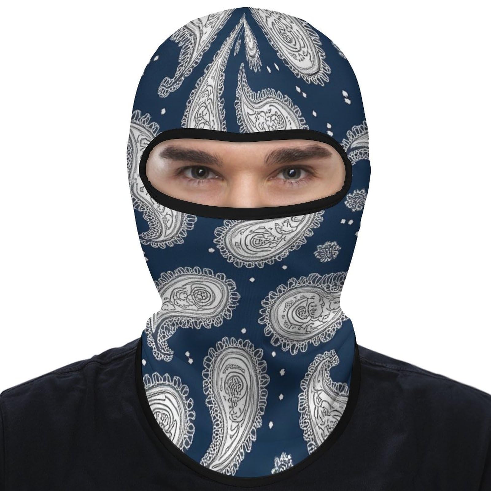 Dark Blue Paisley Pattern Balaclava Face Mask Ski Bandana Face Masks UV Protection Windproof Scarf Hood for Women Men