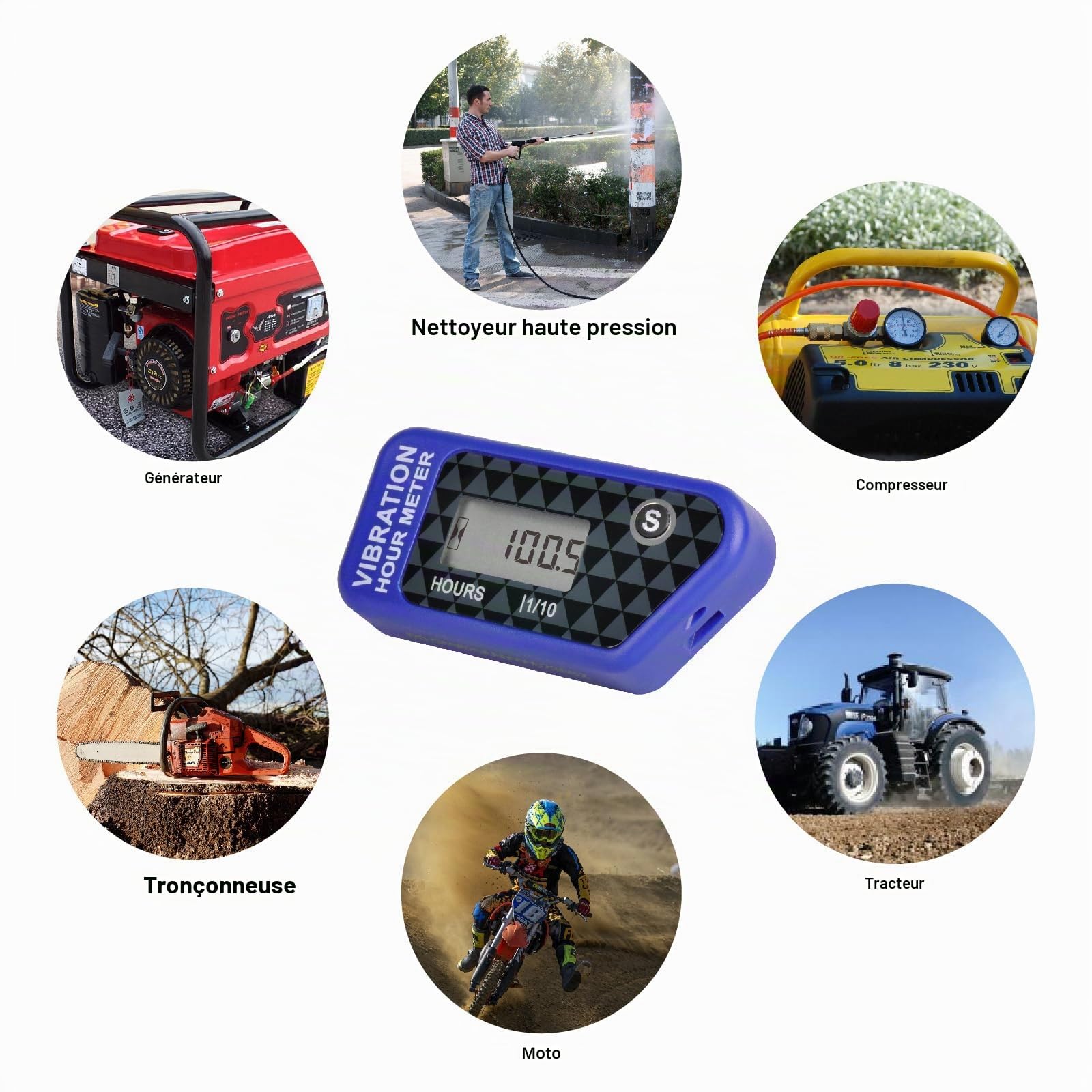 Runleader Compteur d'heures sans fil numérique (016B-BU) | opération de vibration pour chariot de golf,tracteur,générateur,compresseur,tronçonneuse,moto,moto