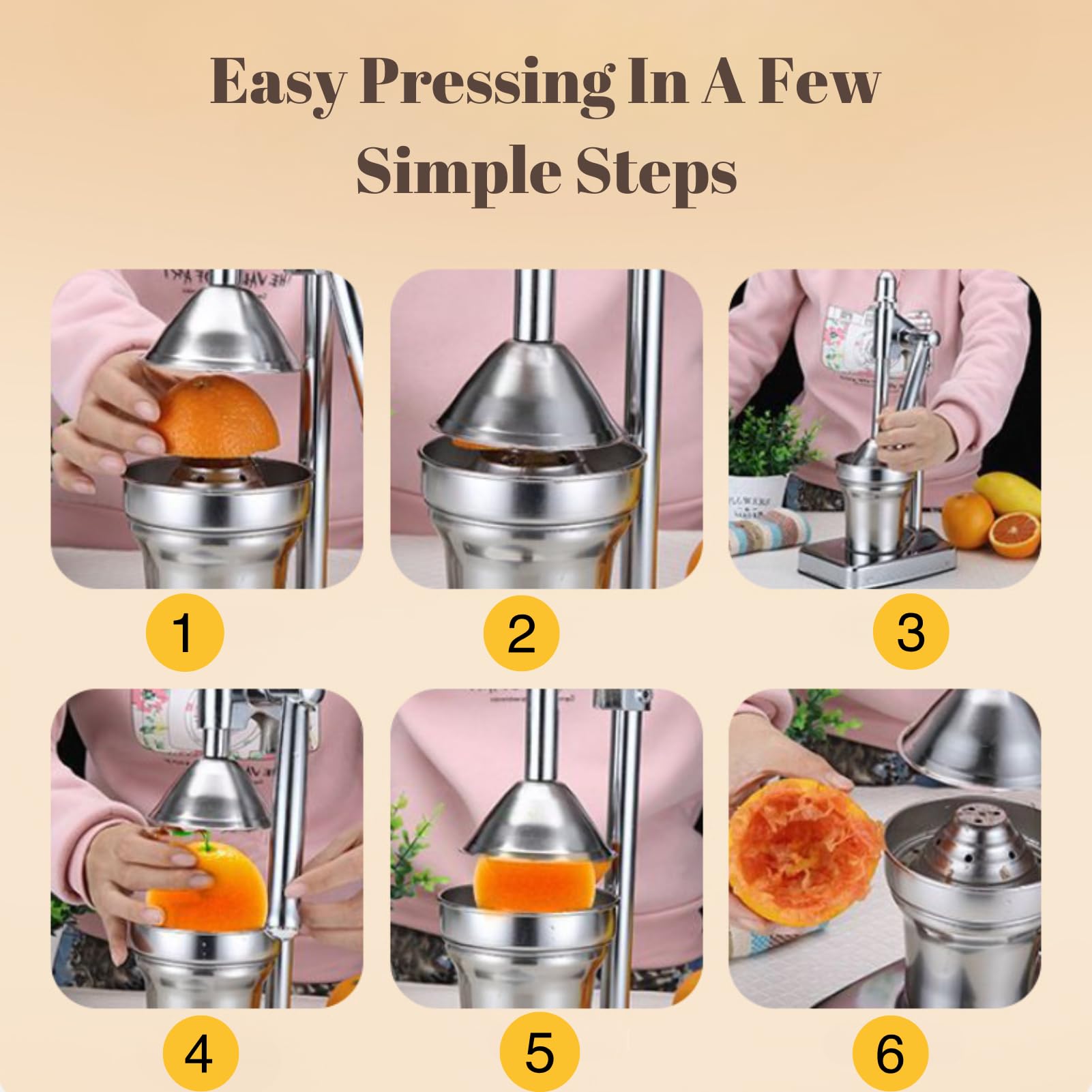 Manuelle Orangensaftpresse, Handpresse, Granatapfel-Entsafter, Zitruspresse, Zitronenpresse mit Tasse, Arbeitsplattenpresse für frischen Orangensaft, leicht zu reinigen