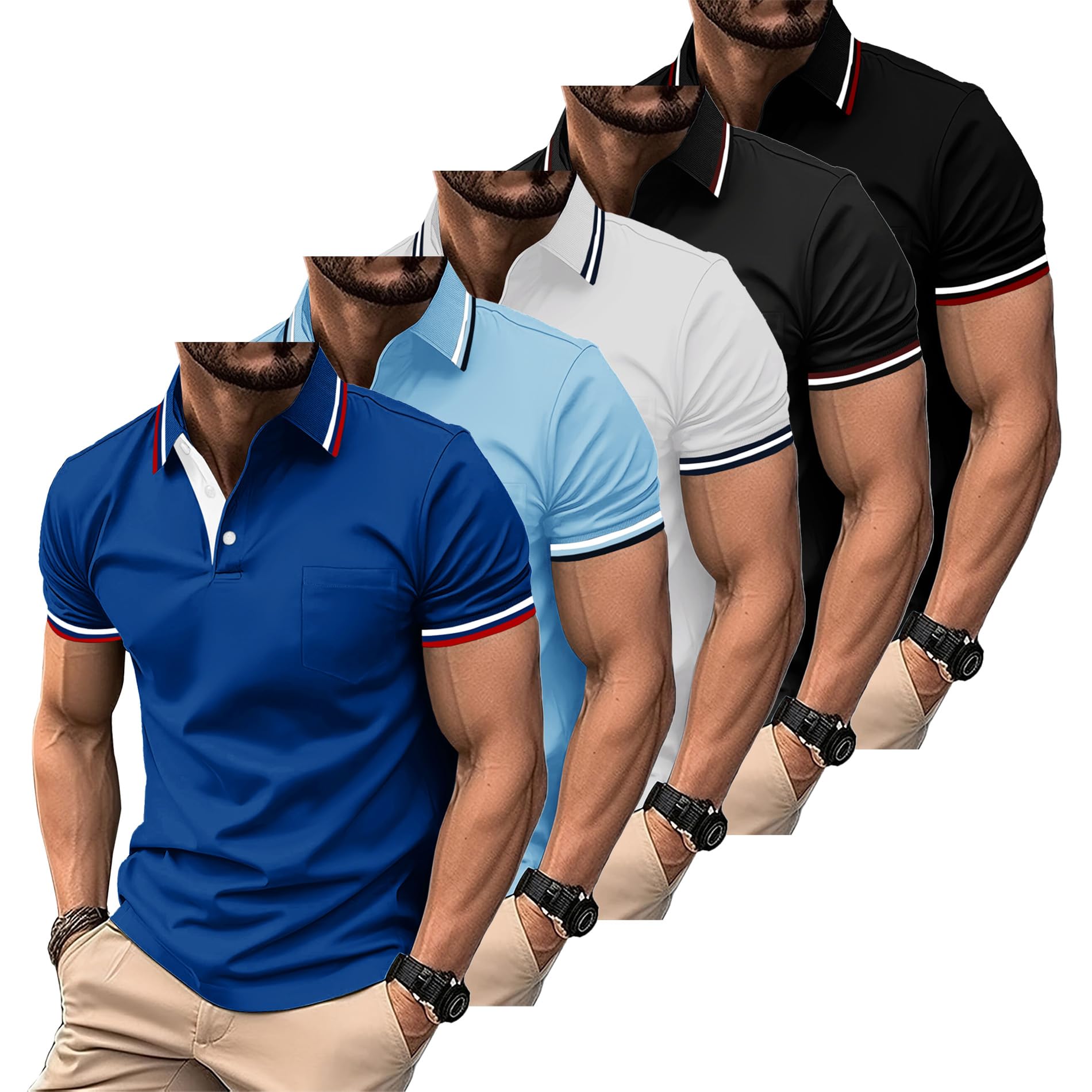ZITY Polo Uomo Maniche Corte Pacco da 5 Polo Golf Tennis Estate Magliette Leggera e Traspirante T Shirt Primavera Camicie per Il Lavoro,Vacanze
