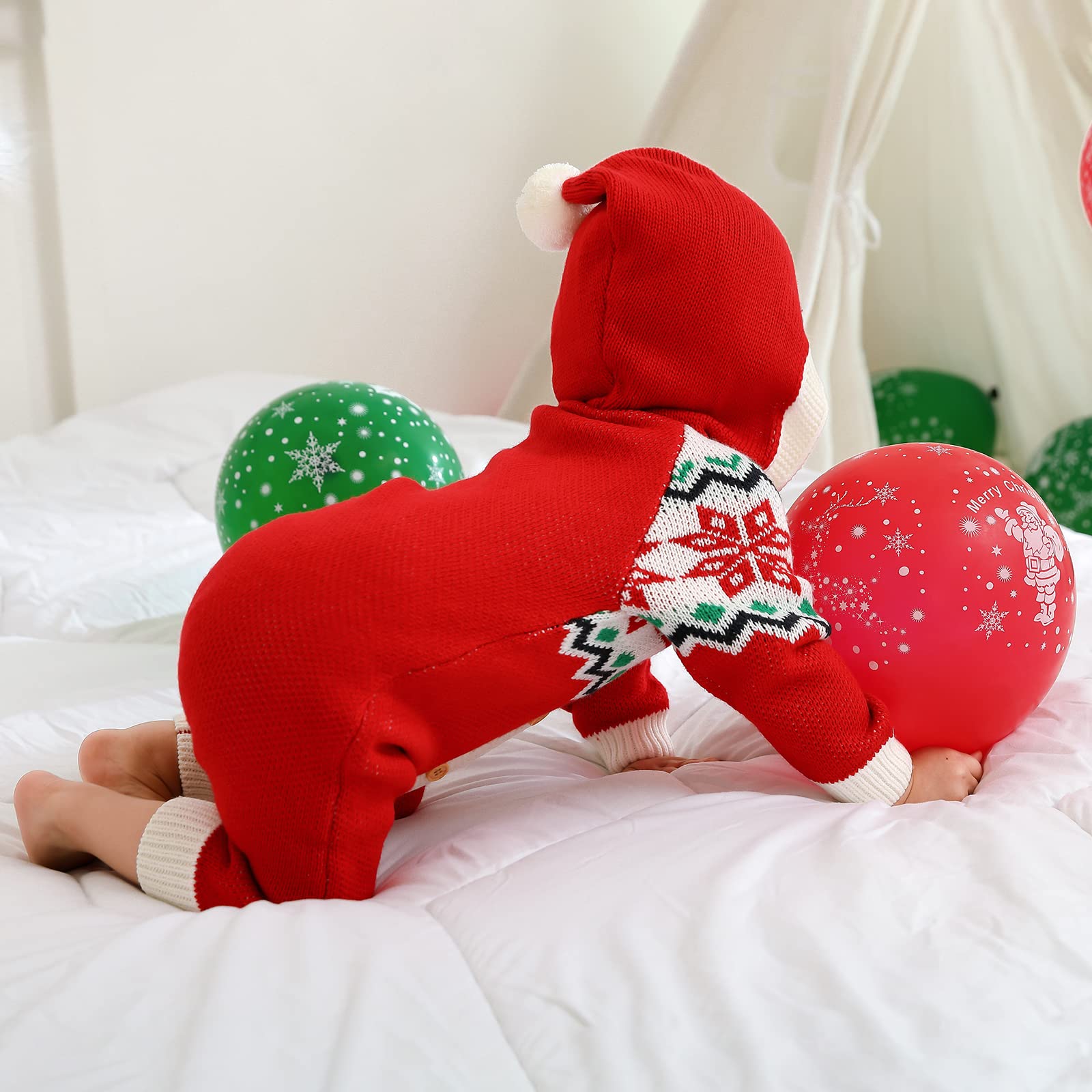 Baby Boys Girls Christmas Pullover Outfits Newborn My First Xmas Outfit Red Baby Sweater+Hat Clothing Set (Red+Snowflake Print,3-6 Months)