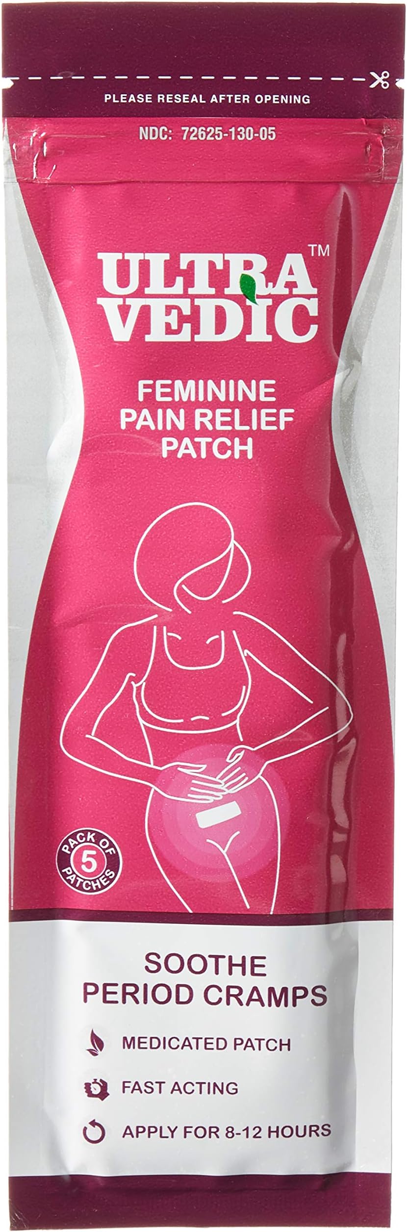 Feminine Pain Relief Care for Cramps | Period Pain | Menstrual Pain | Count - 5 + Large + Patches + Natural Medicinal Menthol | 8-12 Hours Relief OTC Anti-Inflammatory