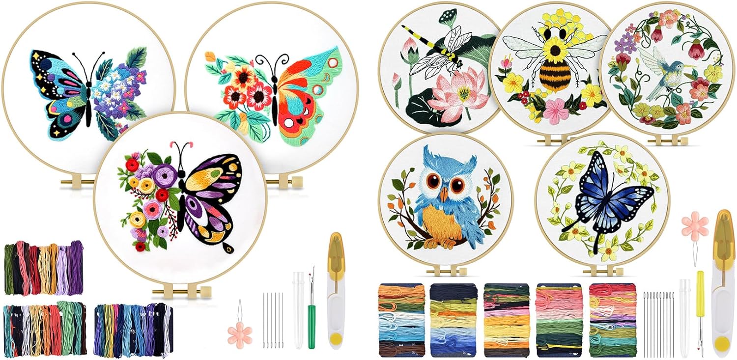 TINDTOP 8 Sets Embroidery Kit for Beginners Adult