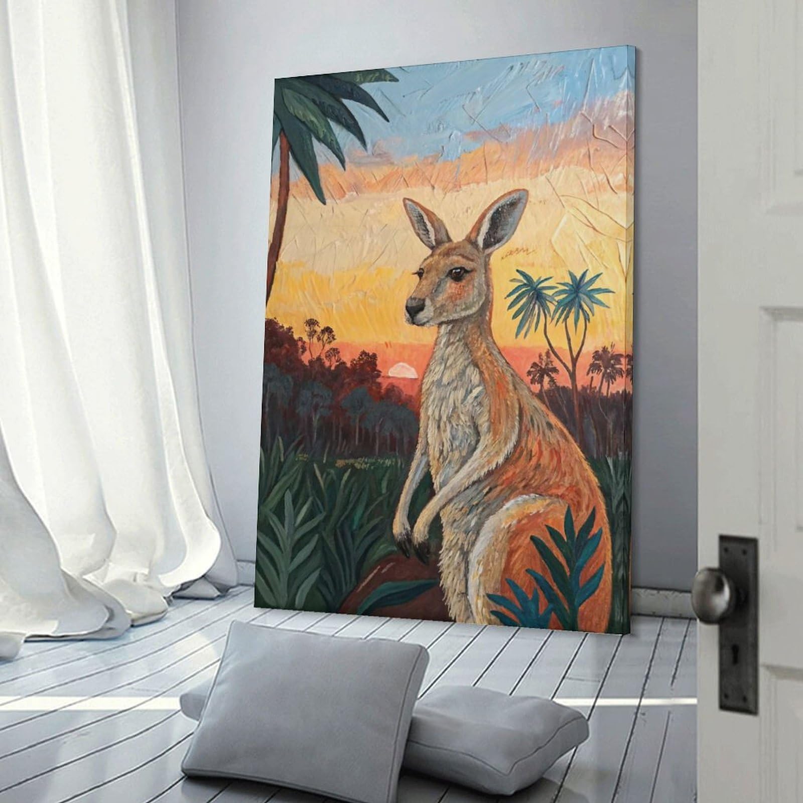 Junmoney Frame-Style-2 Kangaroo At Sunset Decorative Wall Artwork, 12X18inch(30X45cm), For Work Areas, Reading Rooms Or Studios, Wall Art That Adds Style To Work Areas