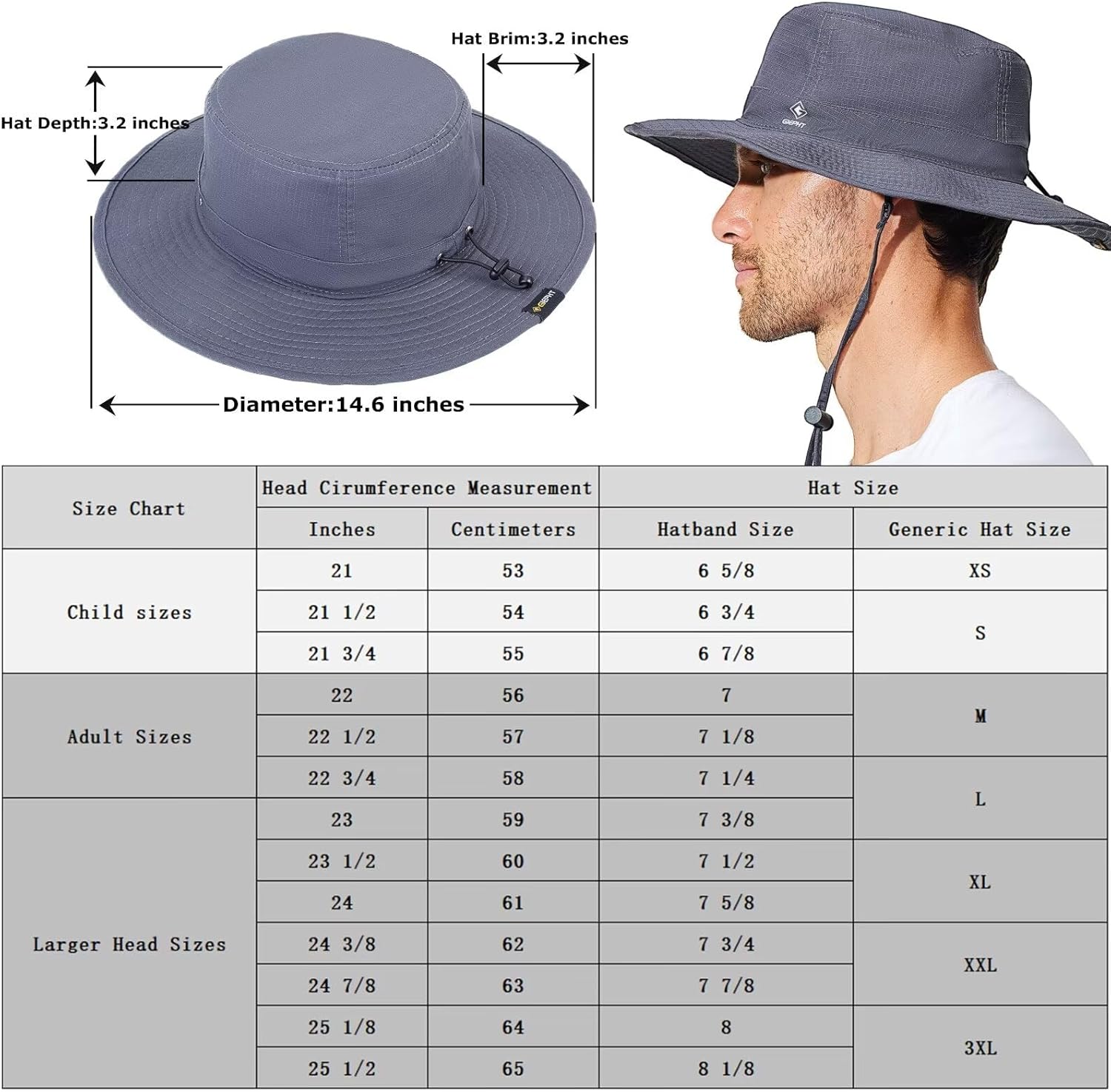Fishing Hat for Mens Sun Hat Wide Brim Bucket Hat SPF UV Protection XL XXL Large Size Big Head Hiking Beach Safari - Image 4