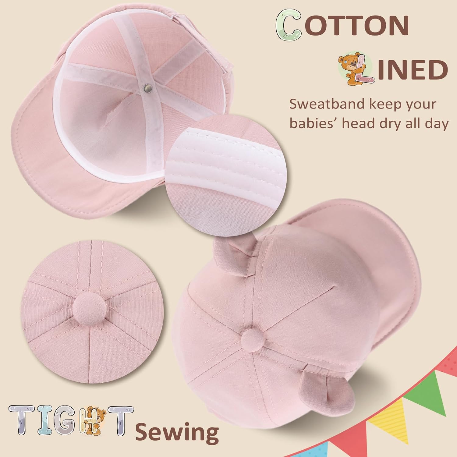 Baby Baseball Hat for Toddler Bear Sun Hats Cotton Infant Ball Caps Kid Adjustable Baseball Cap for Boys Girls 3-24M - Image 4