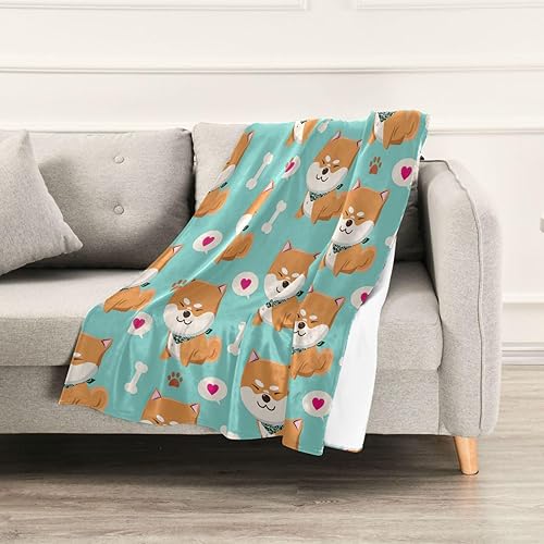 Miniatura 5 de Kawaii Pattern Dogs Shiba Plush Blanket Microfiber Flannel All Season Use Throw Blanket 60x90 Inches for Home Decor Living Room Living Room Travel