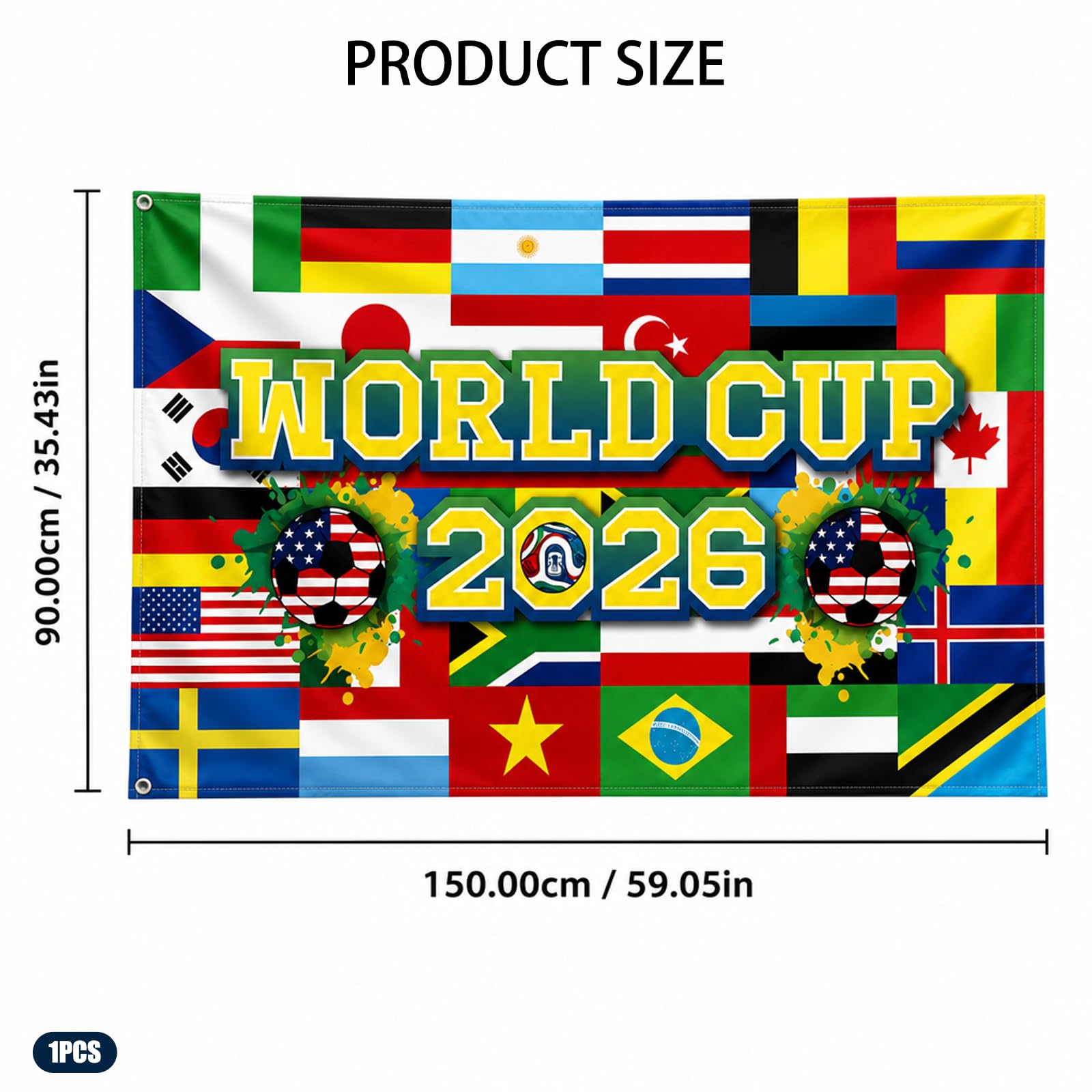 World Cup Football 2026 Flags 5ft X 3ft With Eyelets Large International Flags Football Decoration Foldable Soccer Poster for Home, Bar and Office Decor, Commemorative Gift for Footballs Fans