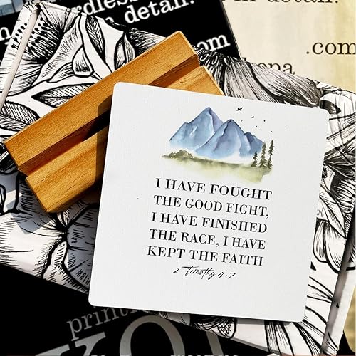 Miniatura 29 de Letrero de madera con versículos bíblicos con texto en inglés "Country Be Still and Know That I am God", decoración de escritorio cristiana