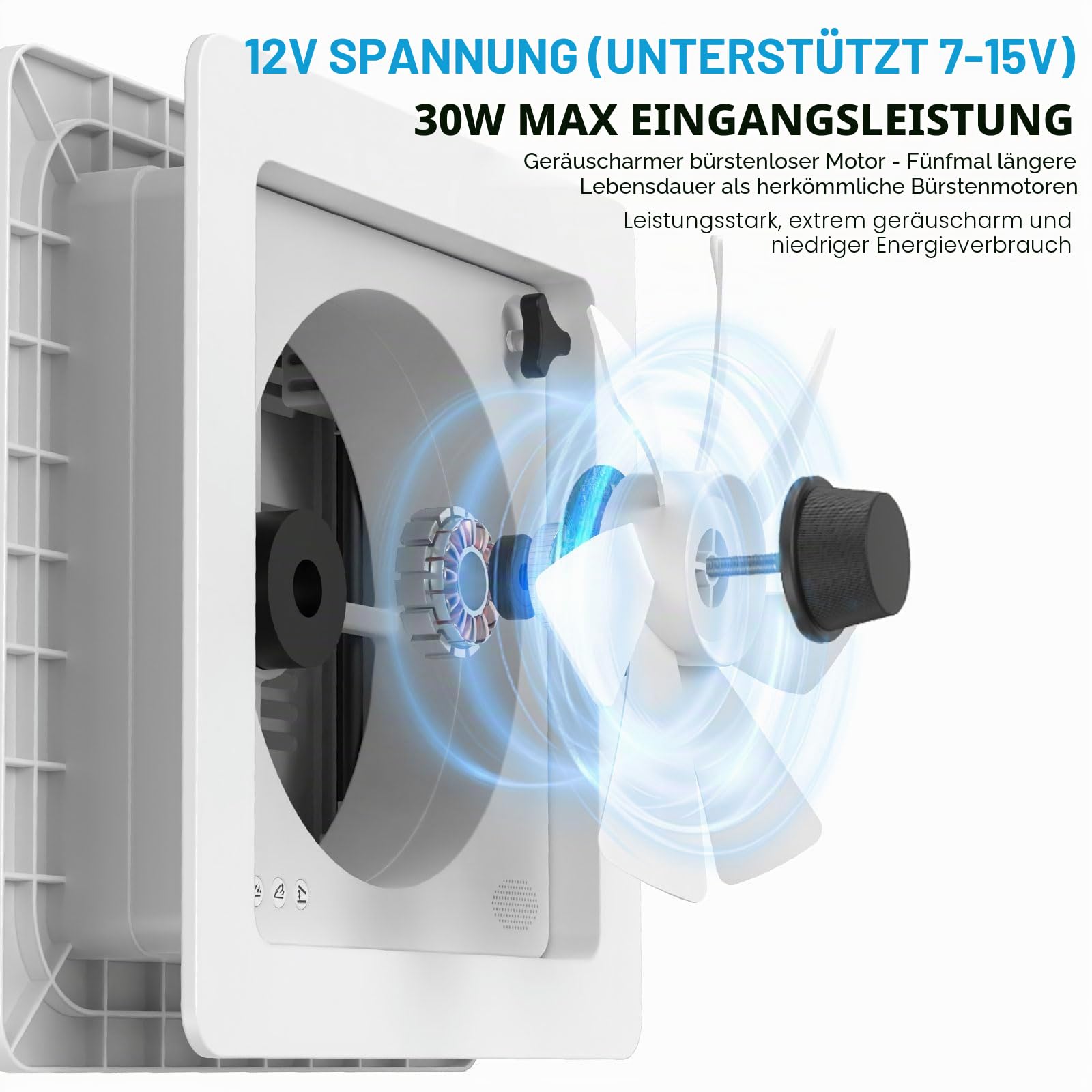 2012 12V (24V Max) Wohnmobil Dachventilator 400 mm, RV Dachlüfter mit schwarzem halbtransparentem Deckel, Fernbedienung, reversibel Abluft & Zuluft, leise, UV-beständig für Wohnwagen Camper