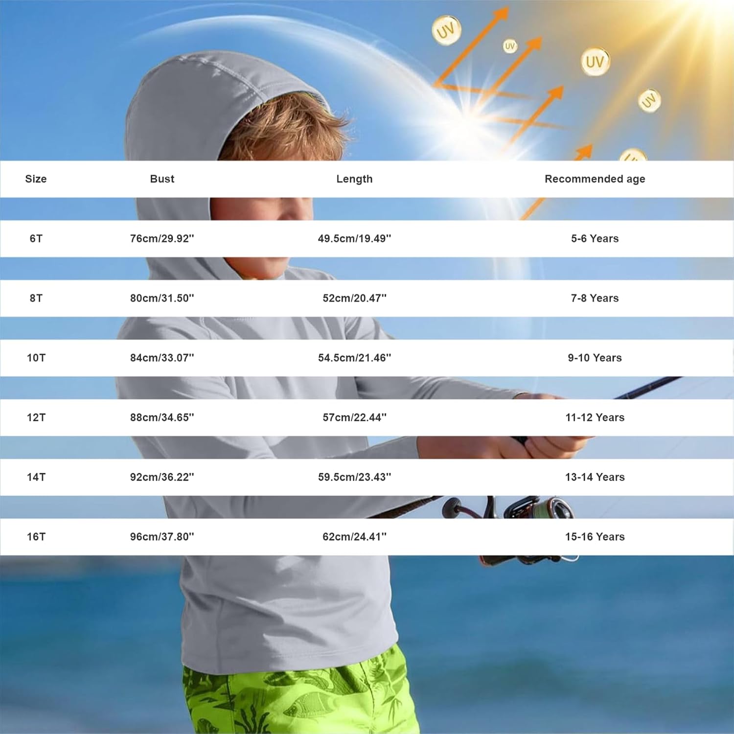 Boys Girls Long Sleeve Hooded Rash Guard UPF 50+ Sun Protection Pullover Tops Quick Dry Lightweight Hoodie Fall Summer Shirt