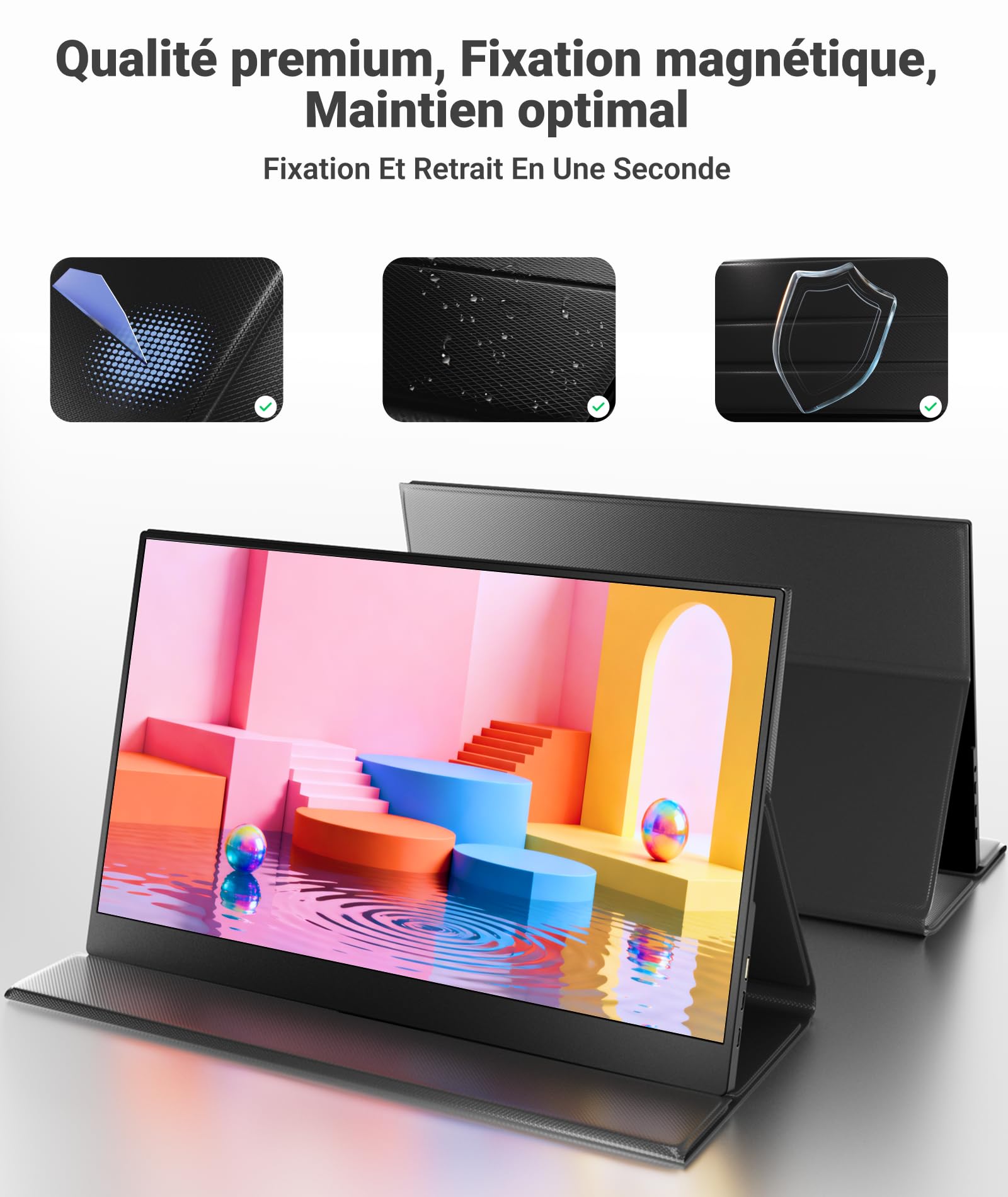 Ingnok Écran Portable 15,6" FHD IPS Moniteur Portable Ultra-Léger | Plug & Play, écran portatif 1920 × 1080 avec housse magnétique, 2 USB-C, Mini-HDMI et haut-parleurs pour PC/Mac/PS4/PS5/Xbox