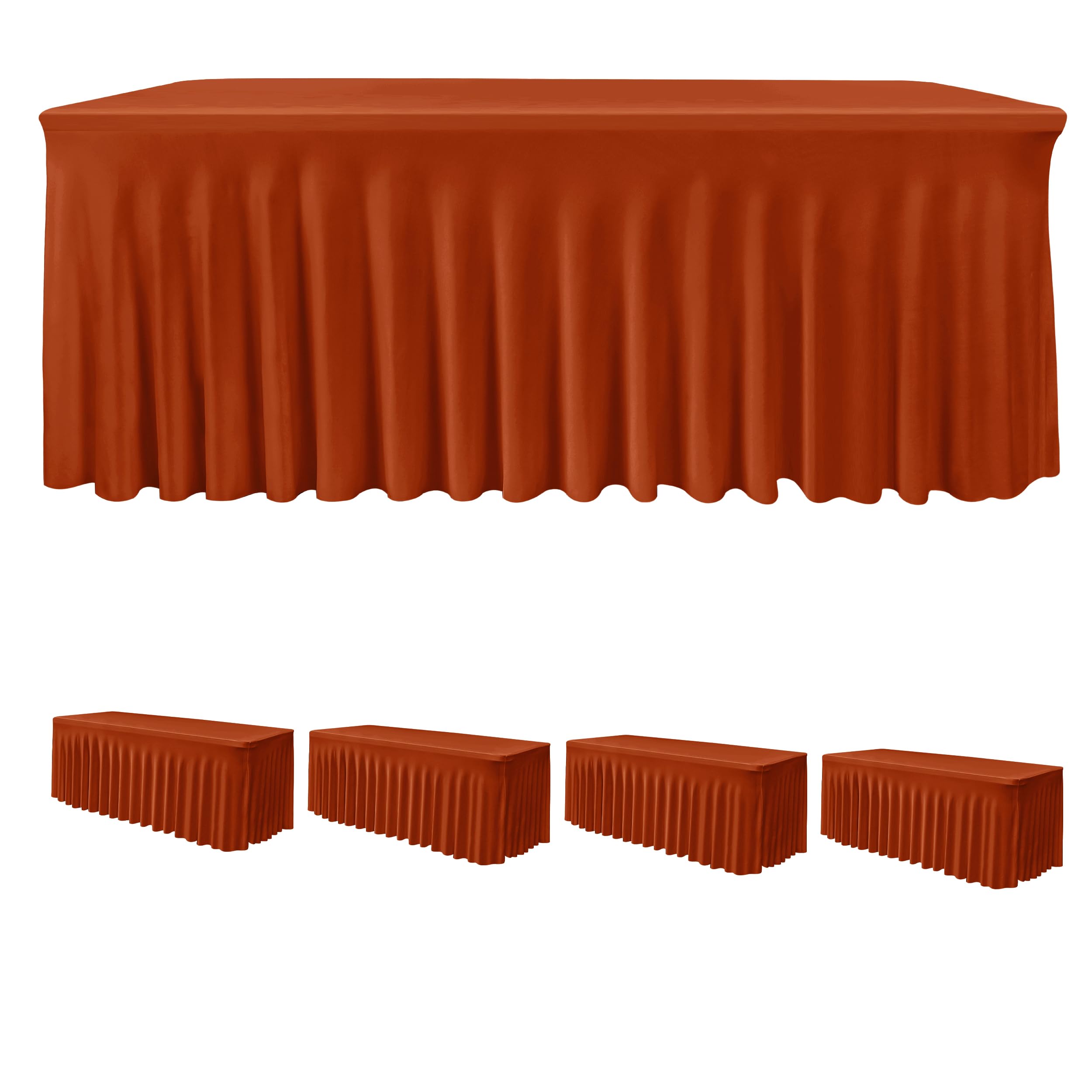 HolidayIdeas 4 Pack Rust Spandex Table Skirts 6ft Fall Tablecloths Ruffle
