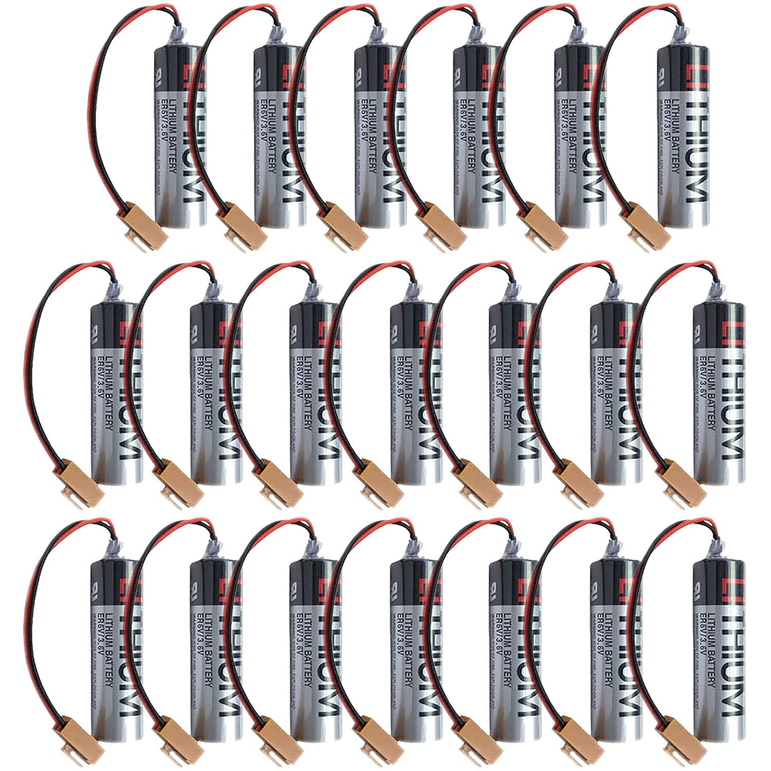 BATTEMALL (20pcs/Pack) 2400mAh ER6V/3.6V ER6V C119B ER6VC119A PLC Battery for M64 System and CNC Machine with Brown Plug Non-Rechargeable Lithium Battery