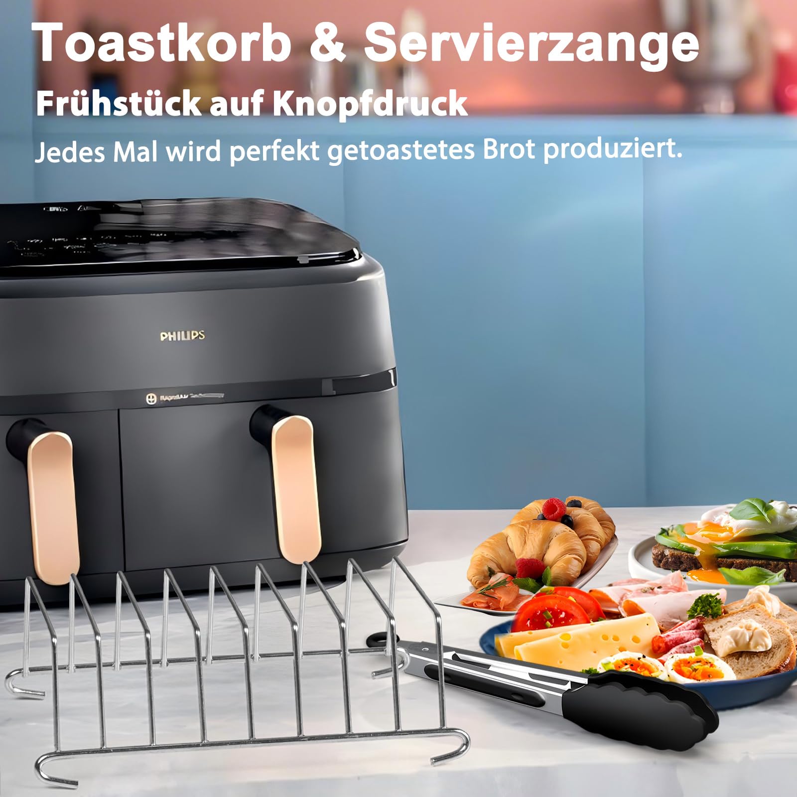 Heißluftfritteuse Zubehör für Philips Airfryer 3000-5000 Serie 9L | Faltbar Silikonform Zubehör Set, Wiederverwendbare Auflaufform Einsatz, Für Philips Dual Basket Airfryer NA350/NA550 9L