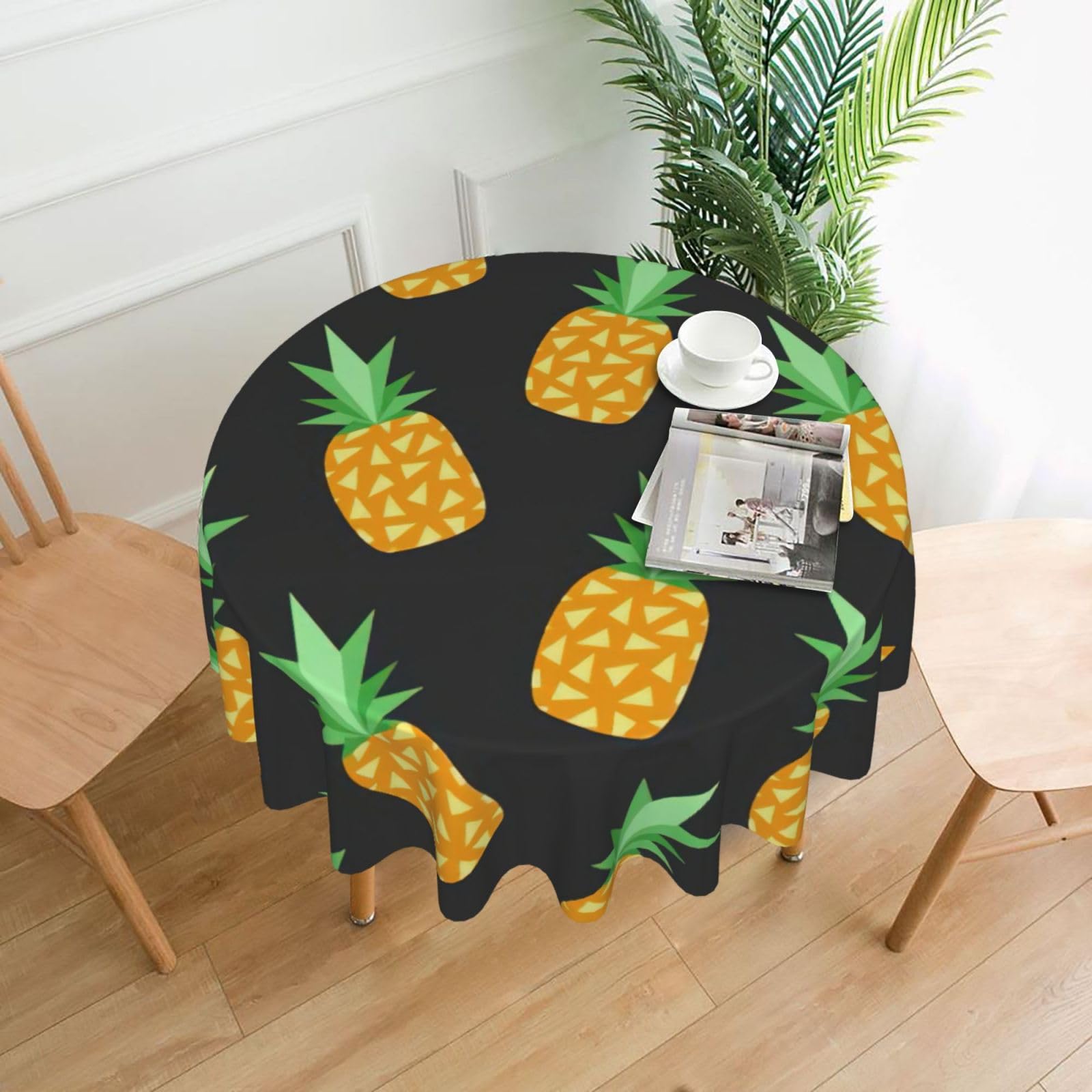 Zcmkjlg Yellow Pineapple Print Quick Ship Round Tablecloth 60in Polyester Washable Cover for Dining Room