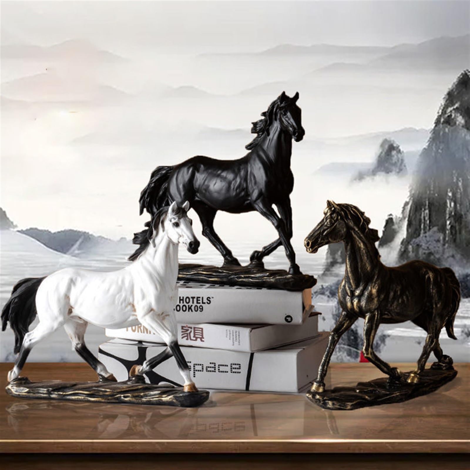 Amazon.co.jp: 置物・オブジェ 樹脂アンティーク馬の彫刻ランニング馬