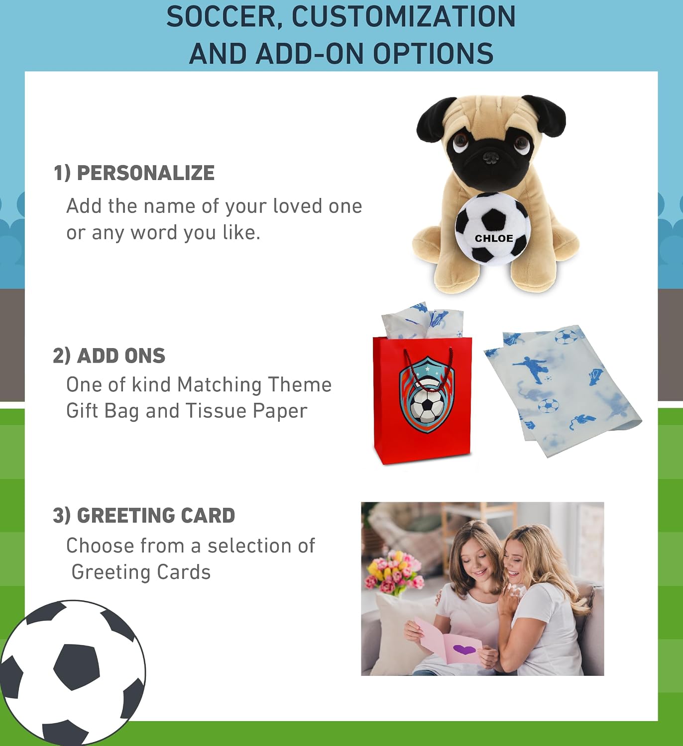 DolliBu Pug Dog Stuffed Animal with Soccer Ball - Soft, Huggable, Adorable Playtime Dog Toy, Cute Pet Gift - Super Soft Plush - 8 Inches