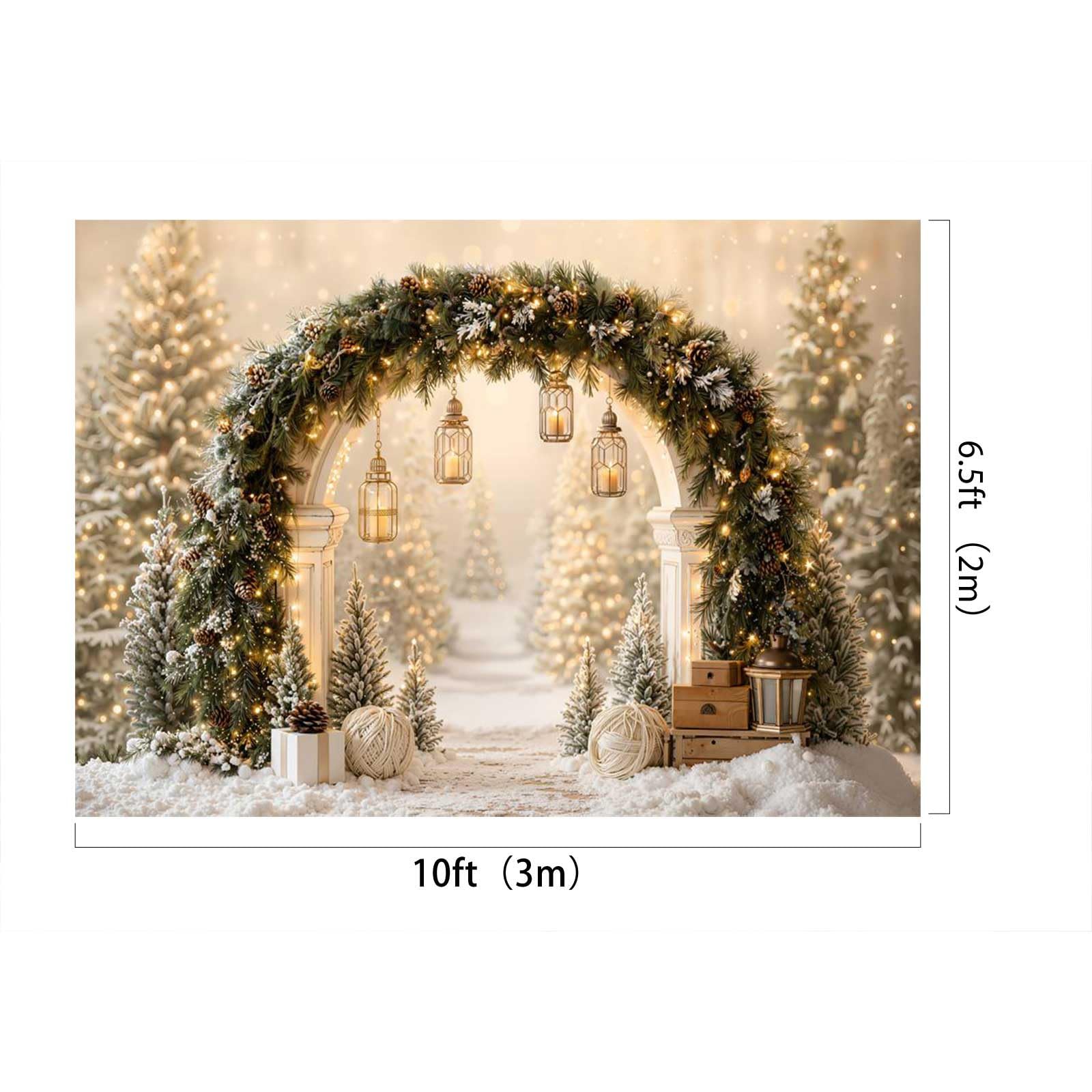 Kate Sfondo Fotografico 10x6.5ft Natale Bianco Arco Albero Luci Foto Studio