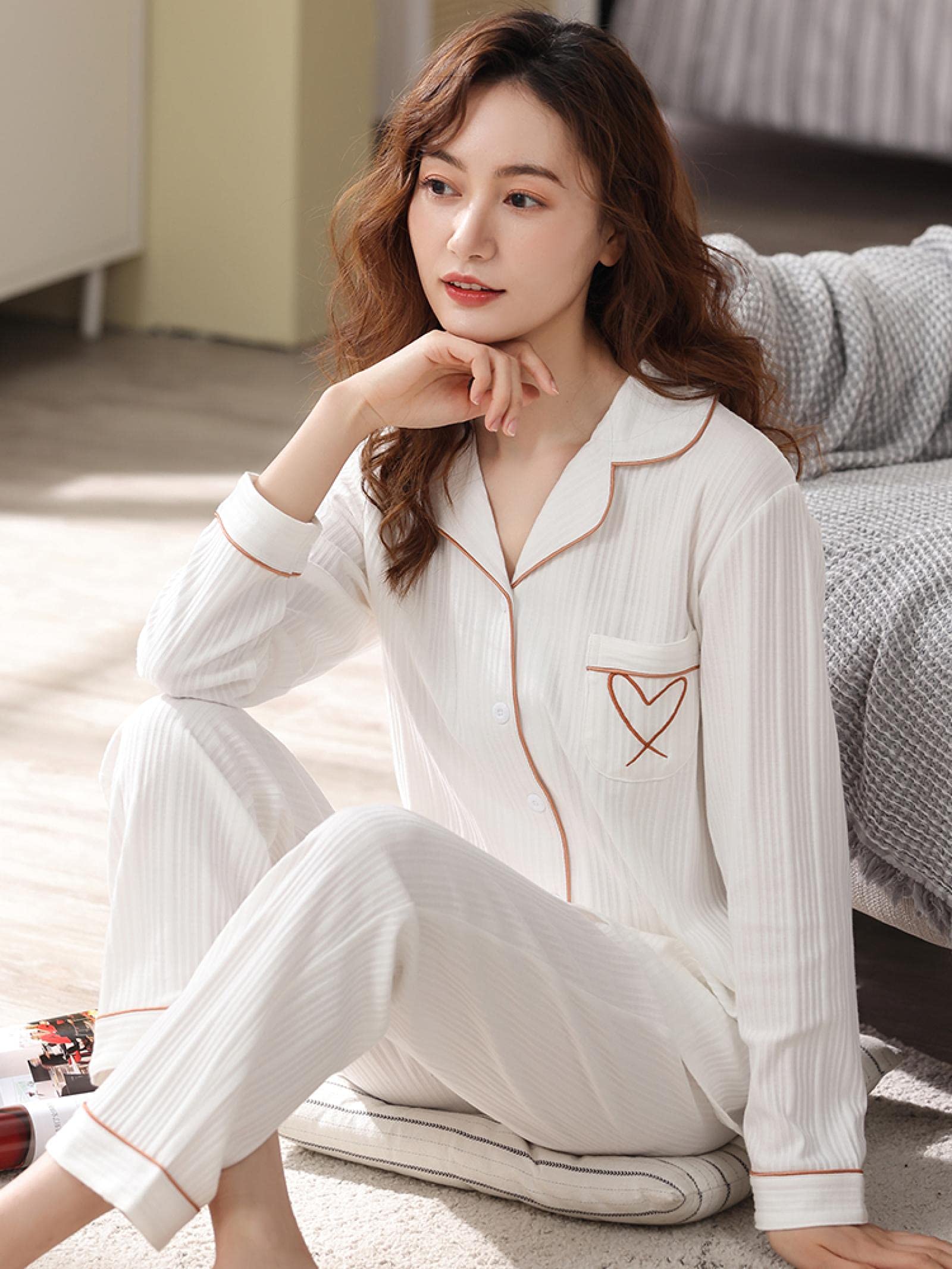 Un Pijama Cómodo Pijamas para Mujer Pijamas para Mujer Pijamas De Algodón Puro Conjunto De 2 Piezas Ropa De Dormir para Mujer Ropa De Casa 100% C,White-XXL