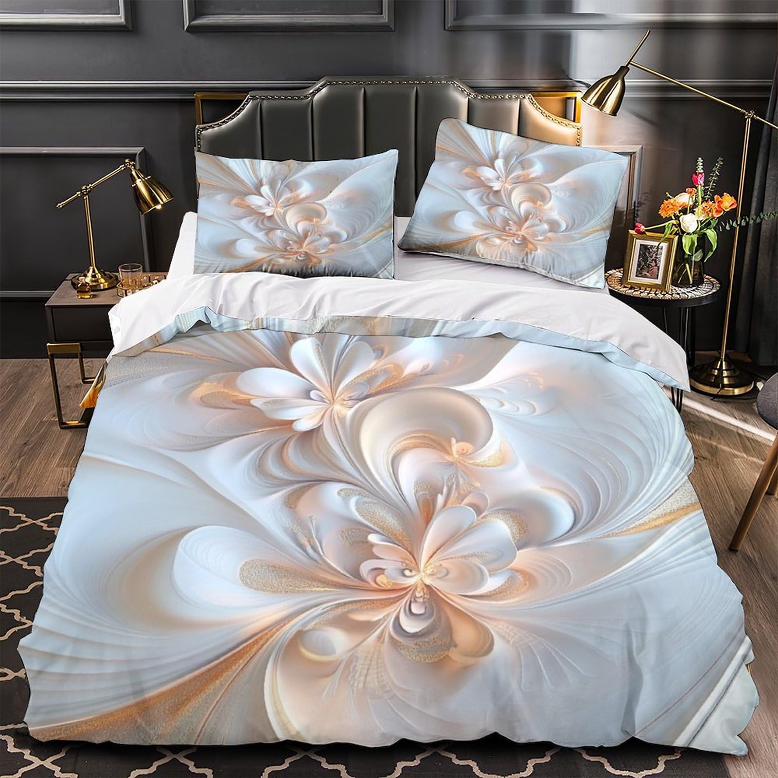 Housse de couette floral abstrait 3D 200x200 cm en microfibre moderne