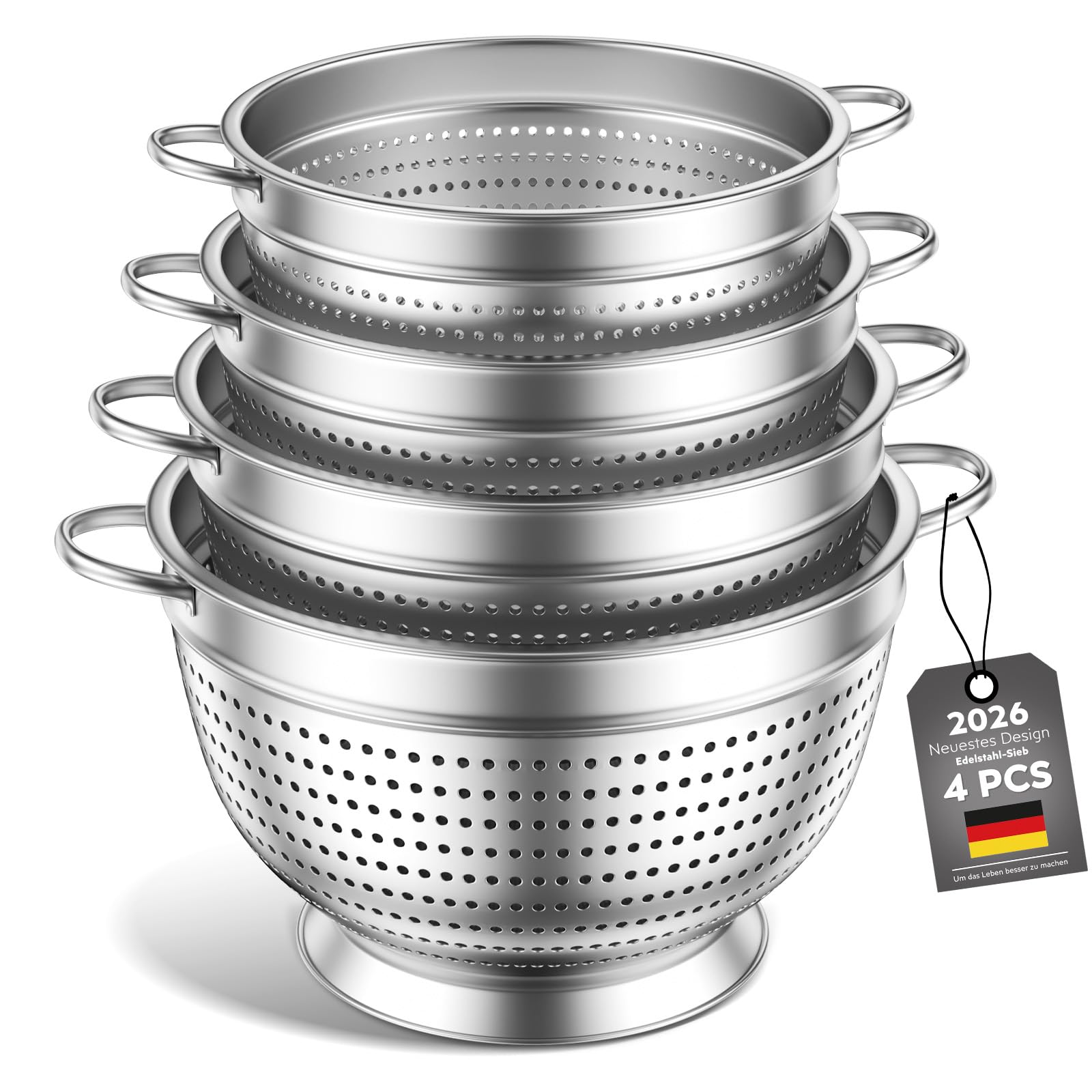 Juego de 3 coladores coladores de acero inoxidable, colador de cocina, colador de pasta de 20/24/26 cm, colador de cocina de metal con asa, colador de malla fina para lavar pasta, verduras, frutas y