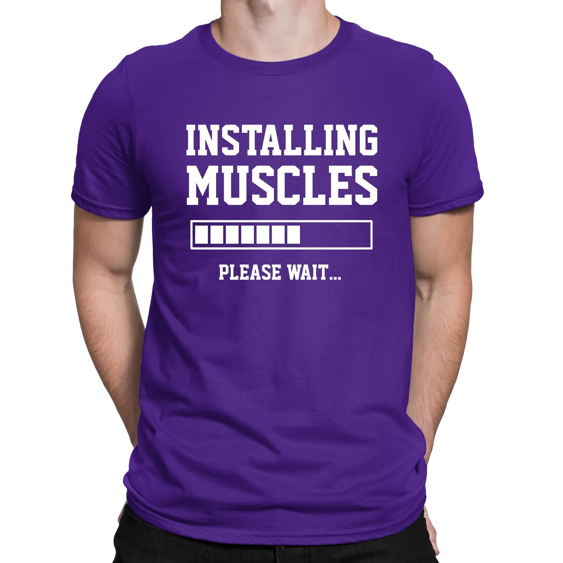 Installing Muscles Please Wait Gym Slogan Funny Mens T-Shirt Purple (L)