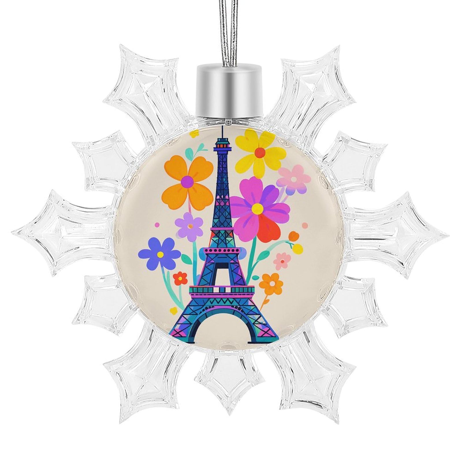 Flocon de neige Tour Eiffel pour sapin chic : une touche parisienne festive (10,4x8,9 cm)
