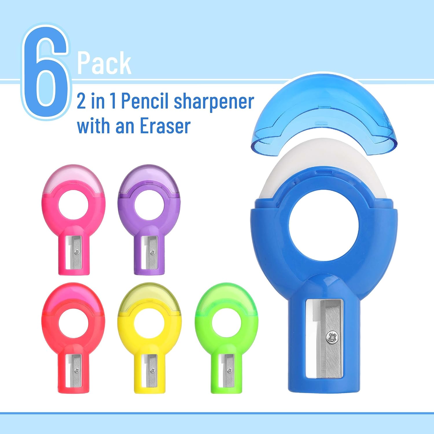 Mr. Pen- Manual Pencil Sharpener & Eraser, 6 Pack, 2-in-1 Manual Sharpeners image 2