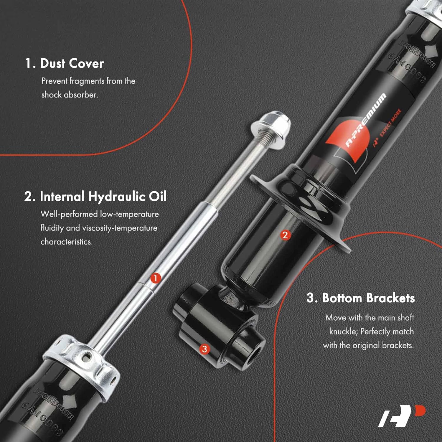 A-Premium Rear Shock Absorber Compatible with Chevrolet Camaro 2010-2011 3.6L, Camaro 2012-2015 6.2L, 2-PC Set