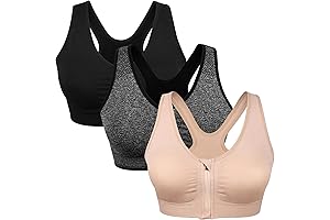 Women's Zip Front Sports Bra Wireless Post-Surgery Bra