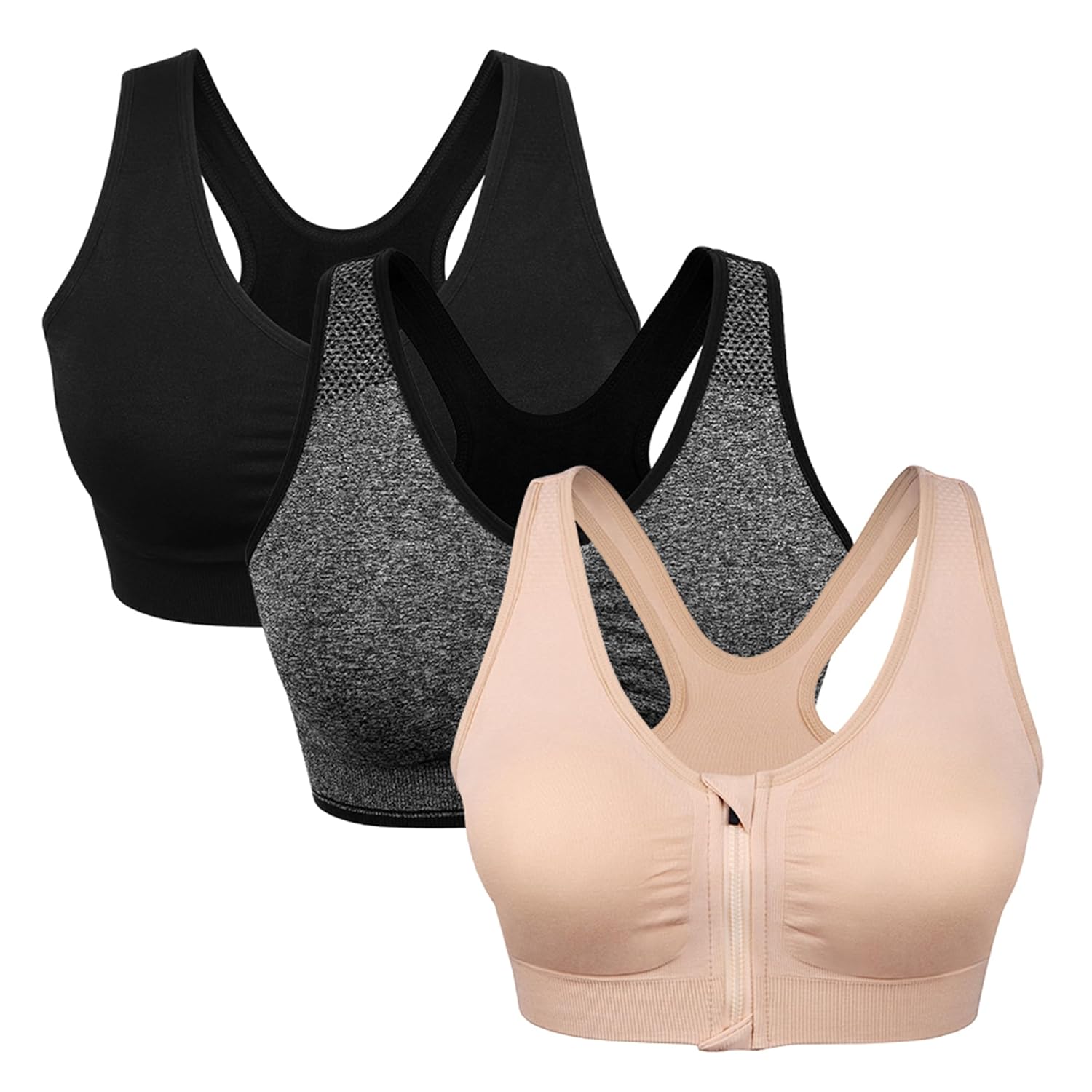 Womens Zip Front Sports Bra Wireless Post-Surgery Bra Active Yoga Sports Bras