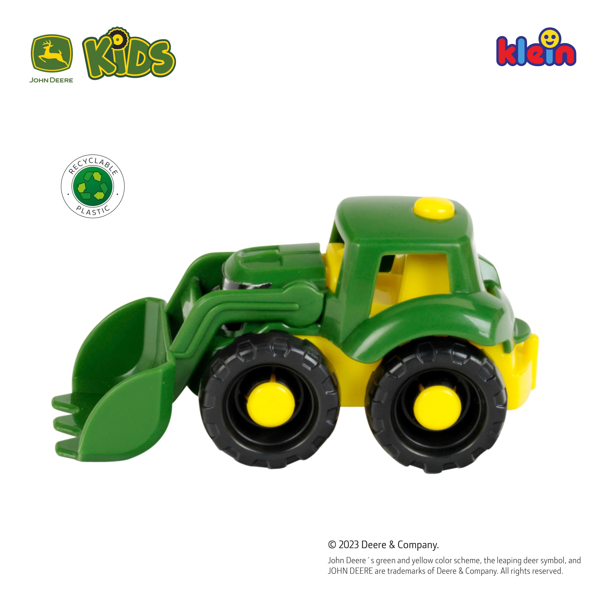 John Deere traktor, stabilny pojazd do piaskownicy, wykonany z wytrzymałego, nadającego się do recyklingu tworzywa sztucznego, zabawka dla dzieci od 18 miesięcy
