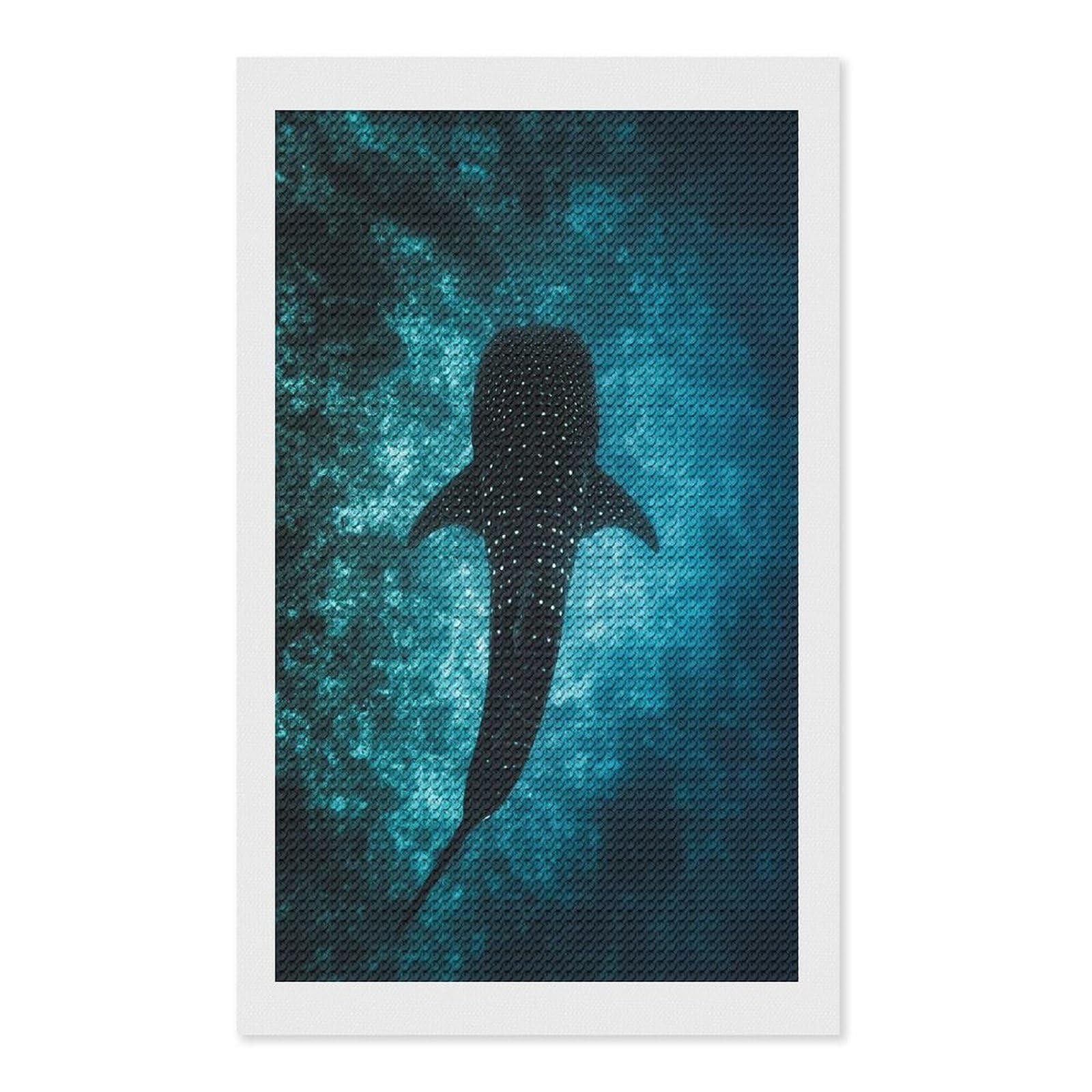 Junmoney Silhouette of A Whale Diamond Painting Canvas Set 12"x20", for Adults, Sparkling Round Gems, Thoughtful Handmade Gift, Modern Decor