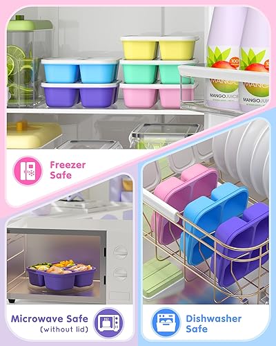 Miniatura 3 de 5 recipientes Bento para aperitivos, reutilizables, 4 compartimentos, divididos, para almacenar alimentos, contenedor dividido para la escuela, el