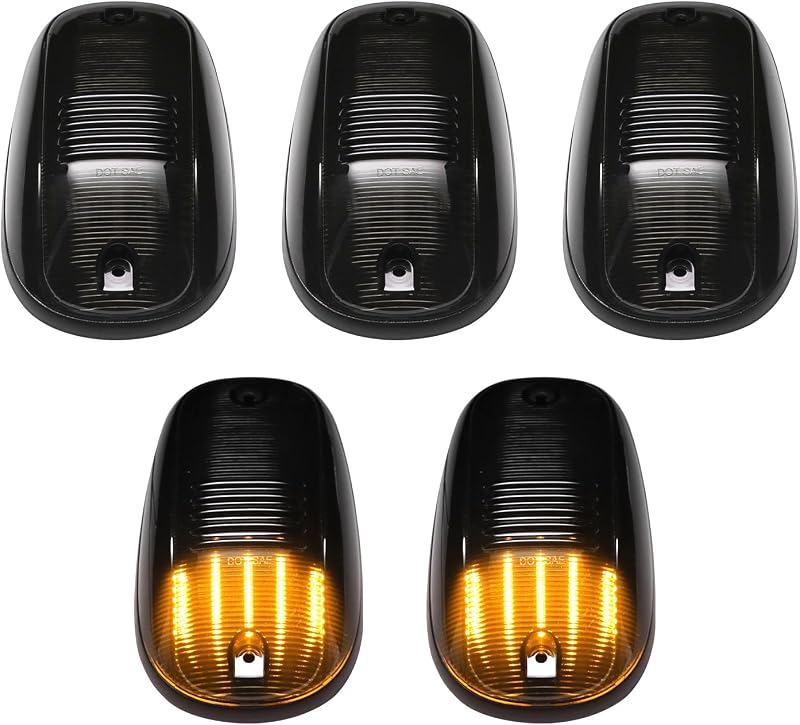 Luzes LED âmbar de teto para cabine com lente fumê LUDARM para RAM 1500, 2500 e 3500 – Kit com 5 unidades