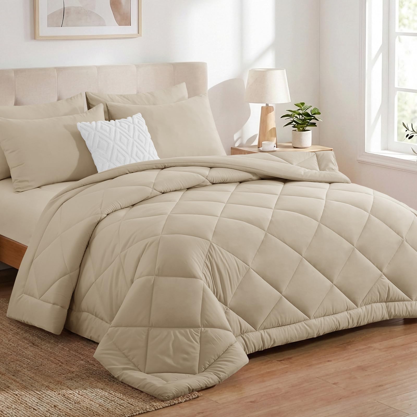 Aisbo Coverless Duvet Single 10.5 Tog - 135x 200cm, Khaki Duvet with Pillowcase Soft Lightweight Comforter Set for All Seasons