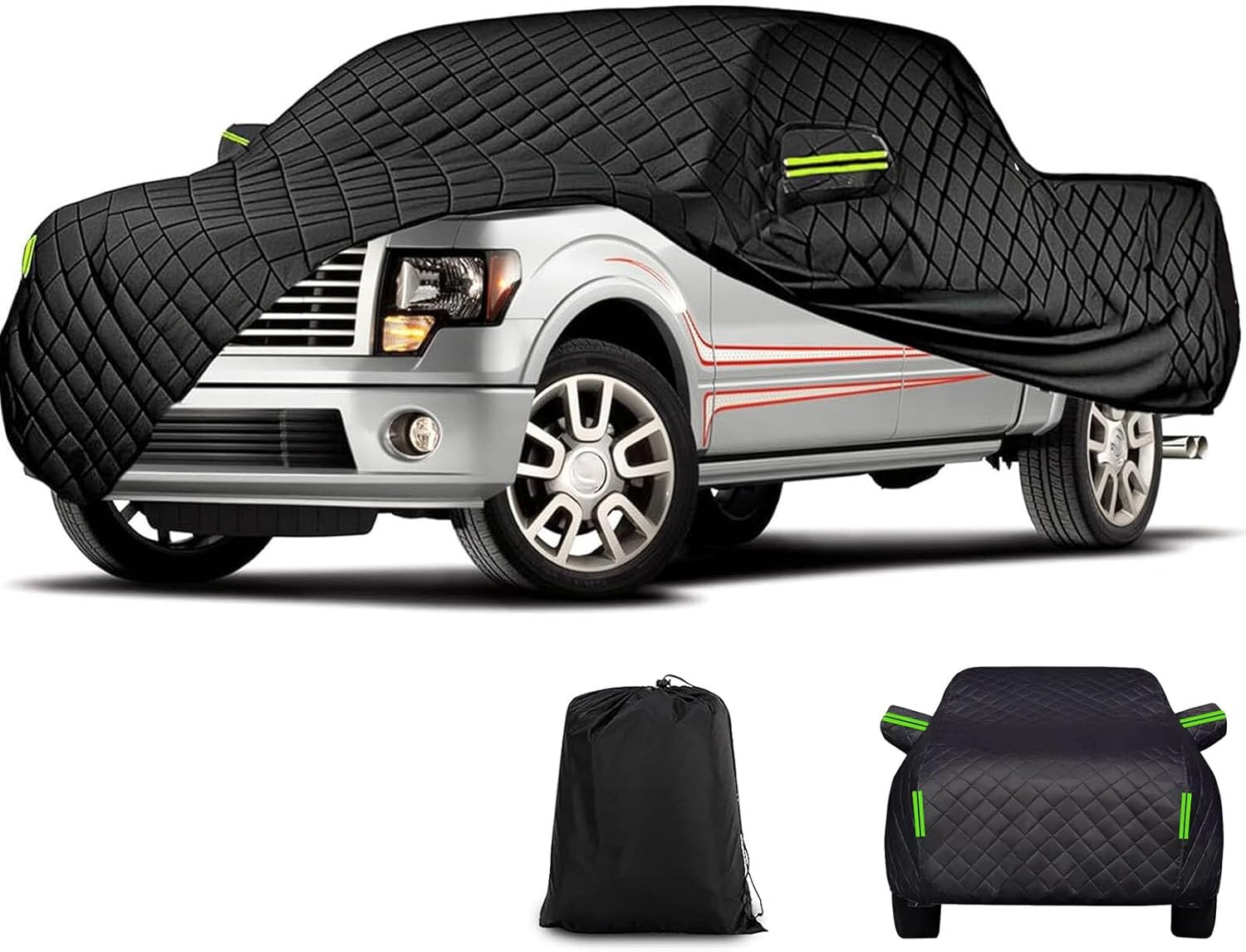 Hail Protector Car Cover Truck Compatible with Chevy Silverado 2500 HD(Double,Long), Heavy Pickup Truck Cover,4-Layers Outdoor Waterproof All Weather, Wind Dust Sun Protector c17z