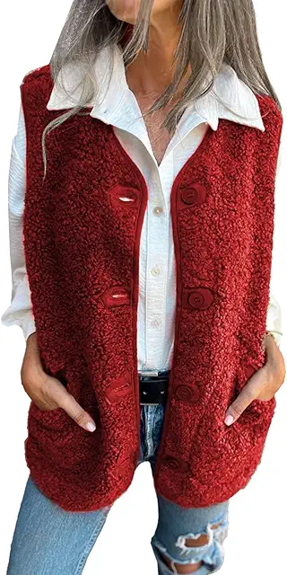 Gilet Sherpa sans manches pour femme - Chaud et pelucheux en fausse peau de mouton