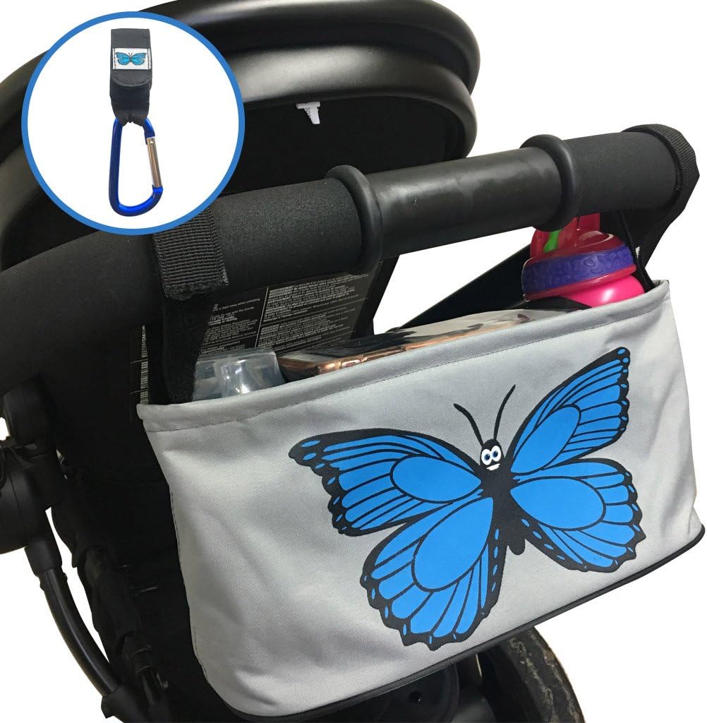 Stroller Organizer Baby Diaper Bag with Mobile Phone Holder – Universal Fit for Strollers – Includes Buggy Hook for Bags - Butterfly Blue